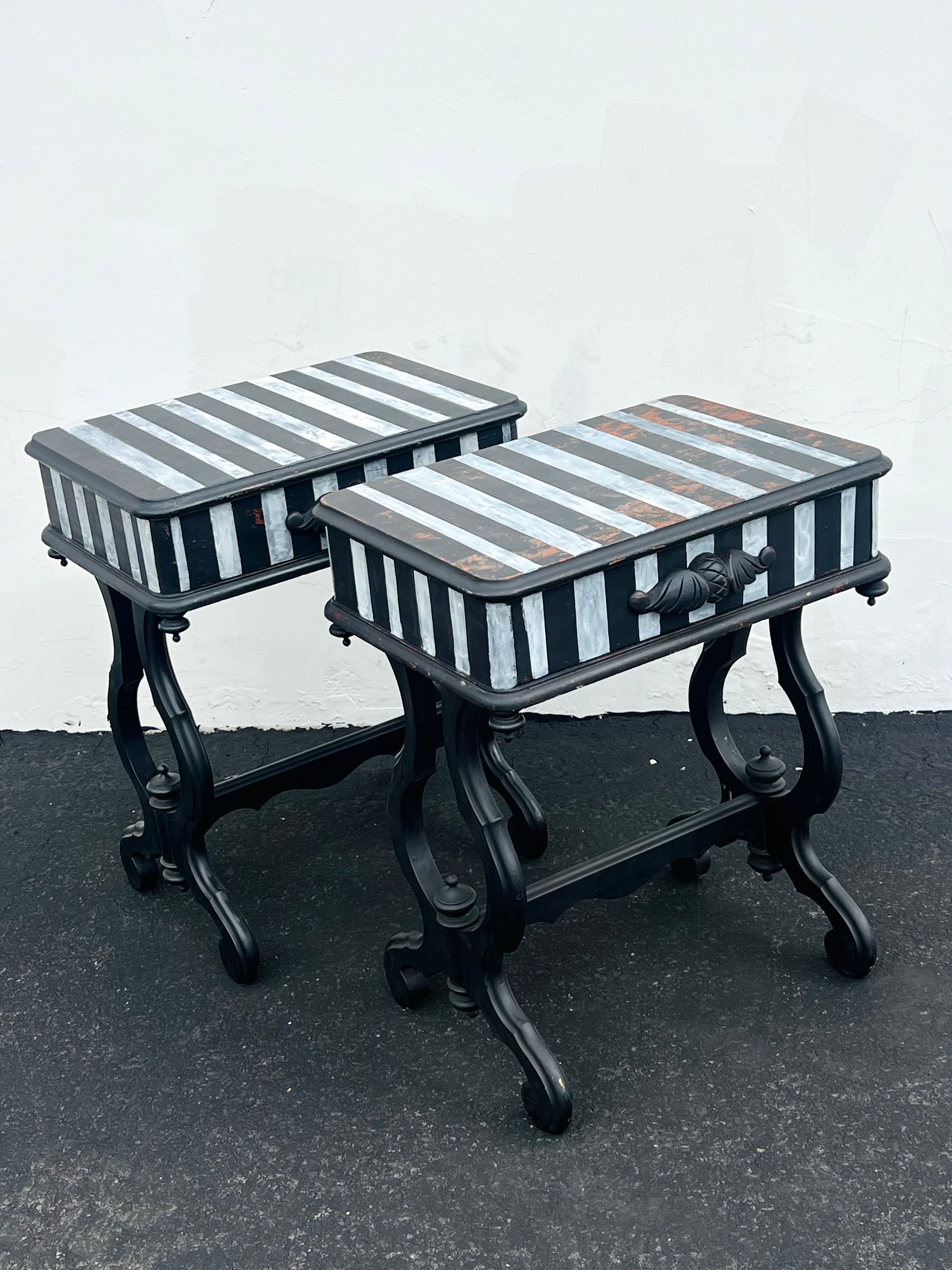 Antique Striped Side Tables (Vintage)(Pair)