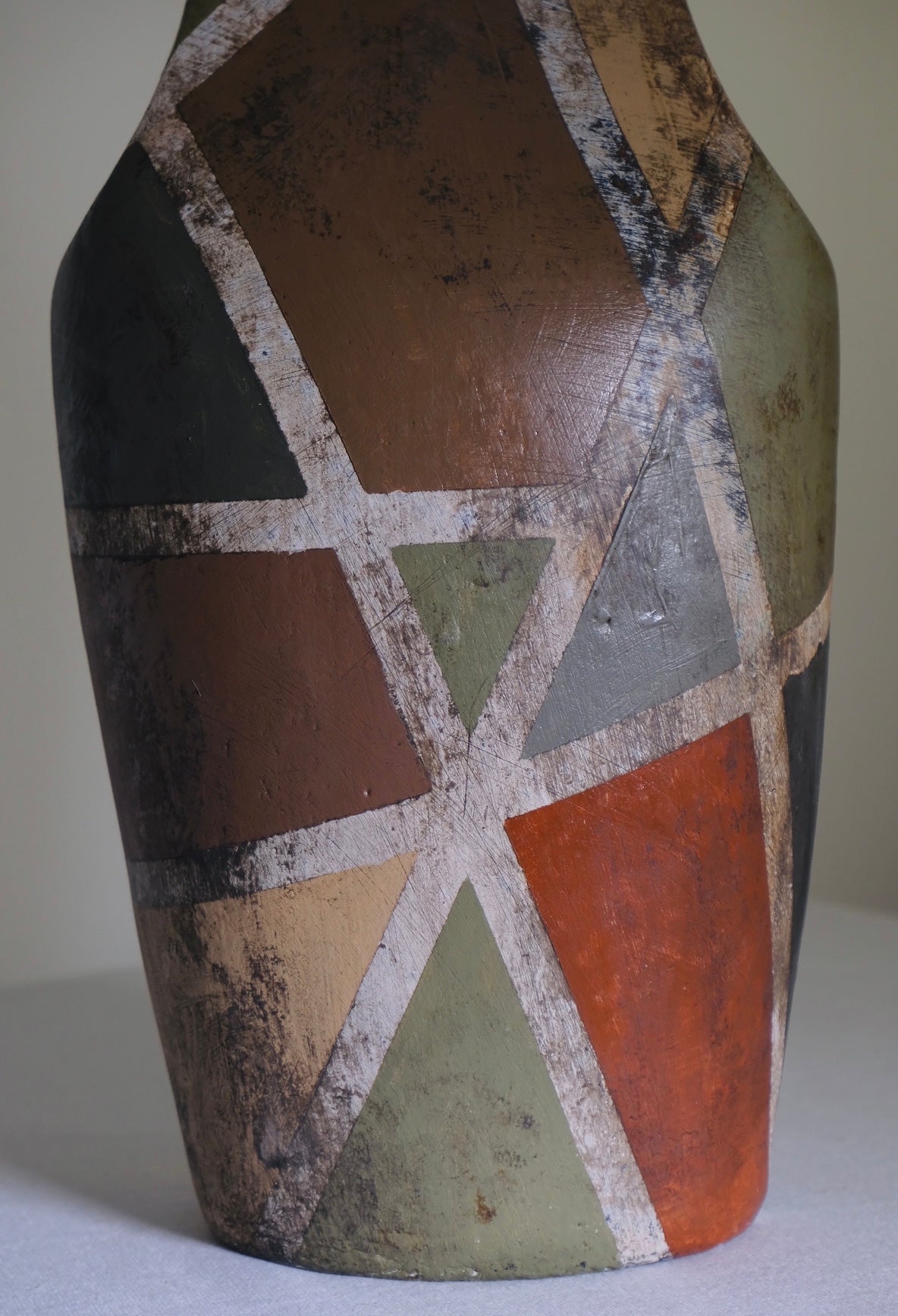 Antiqued Geometry Studio Pottery Vase