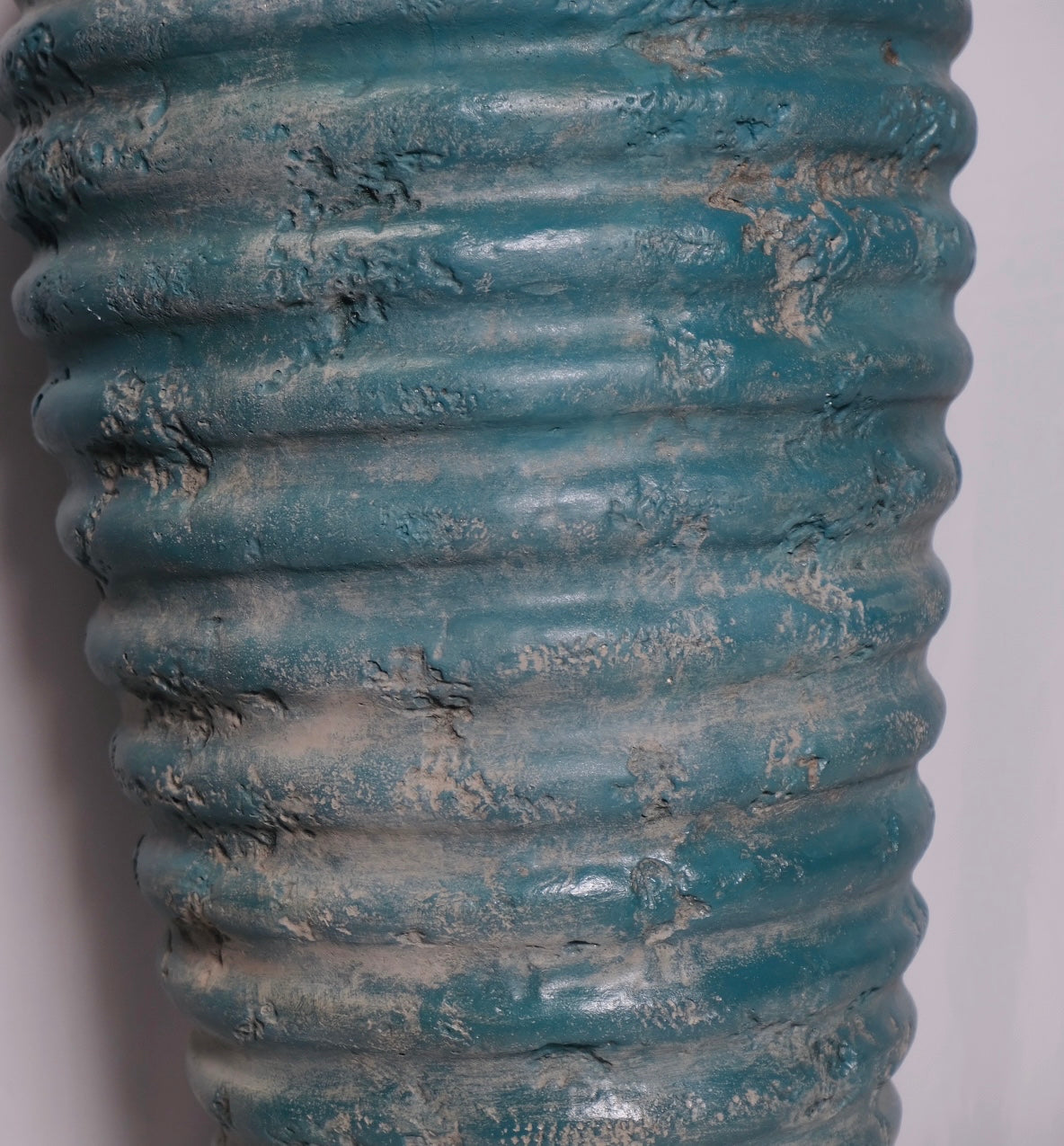 Large Ribbed Turquoise Italian Stoneware Lamp