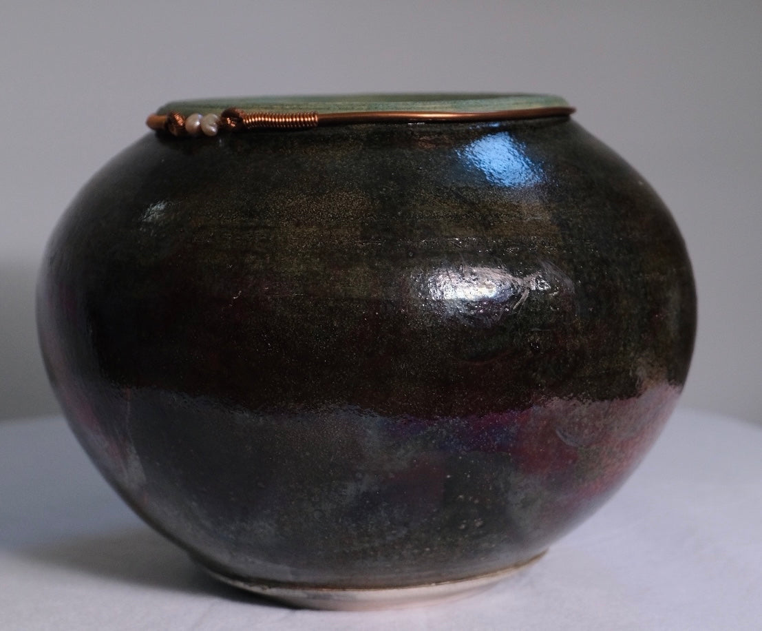 “Curtis Scott” Multicolored Raku Pot