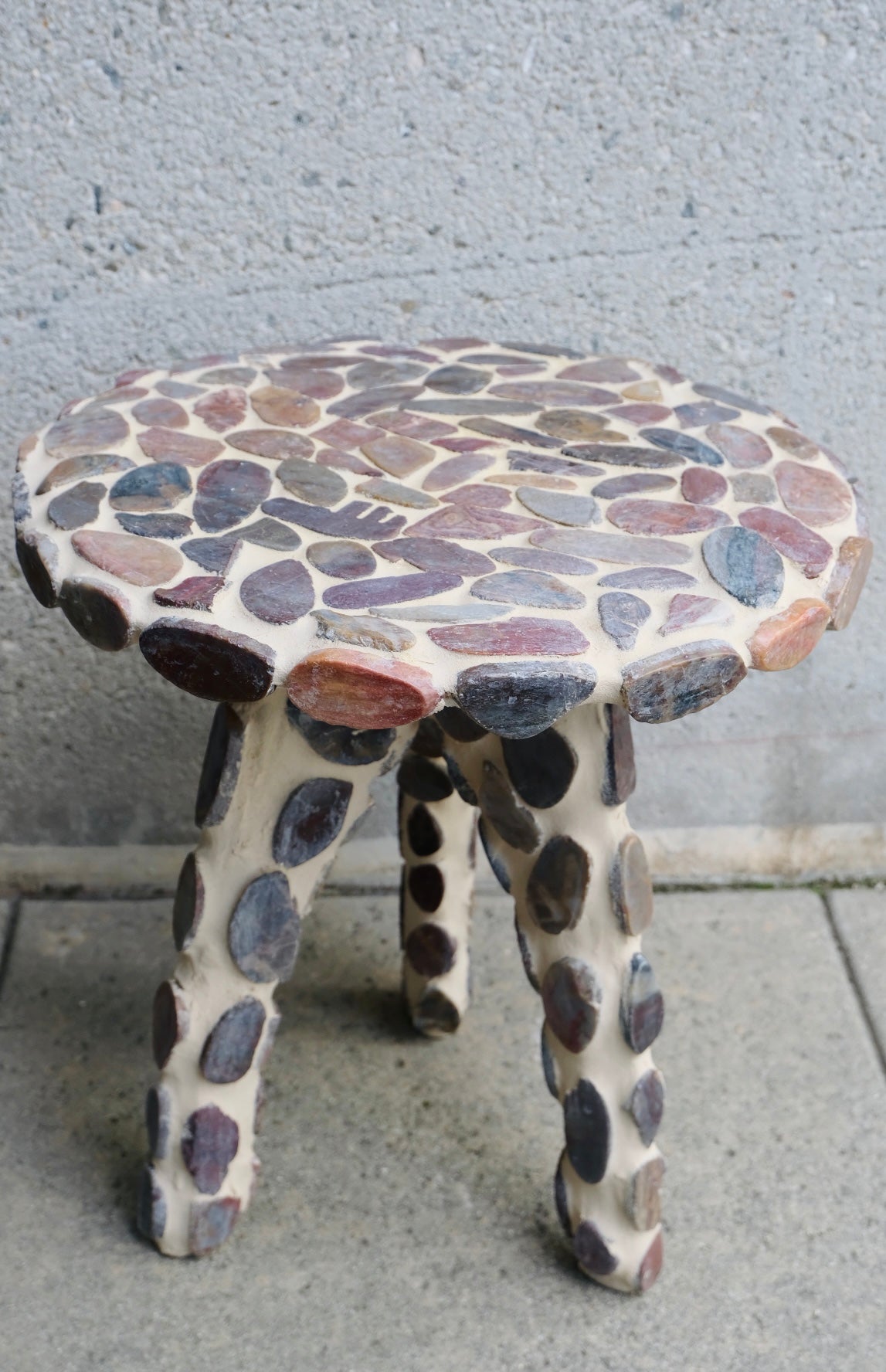 Hand tiled Stone Side Table (Red/Cream)