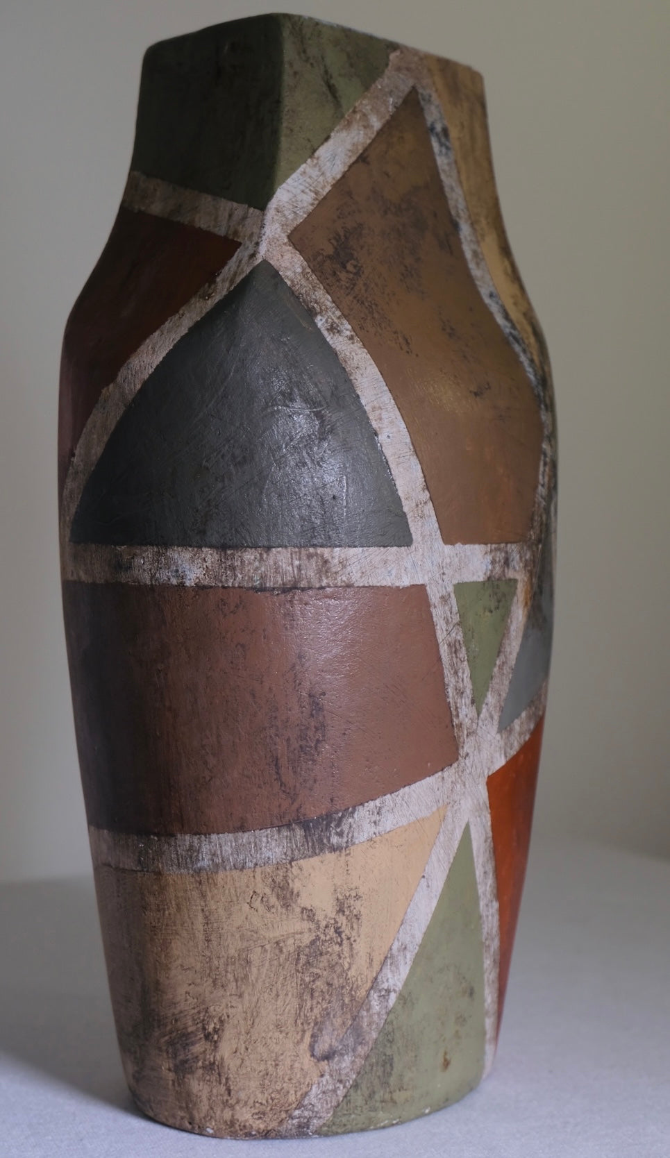 Antiqued Geometry Studio Pottery Vase