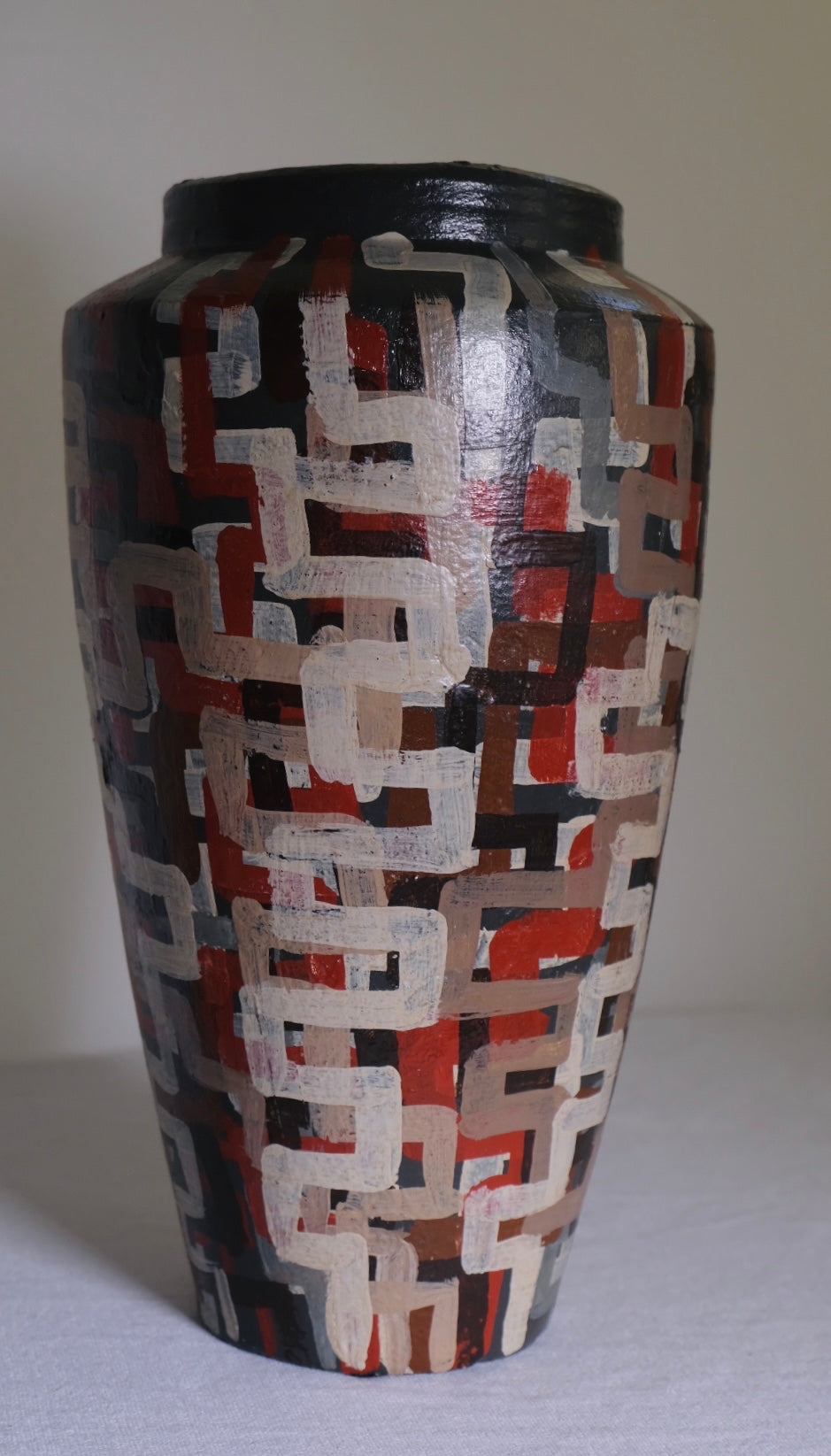 Triangular Geometric Red Vase