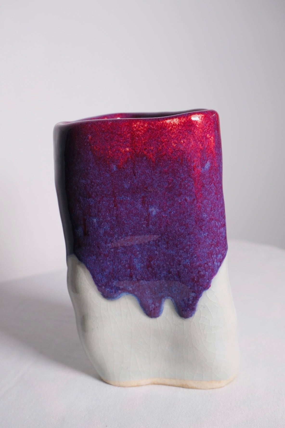 Signed Hand-thrown Magenta/Cream Vase