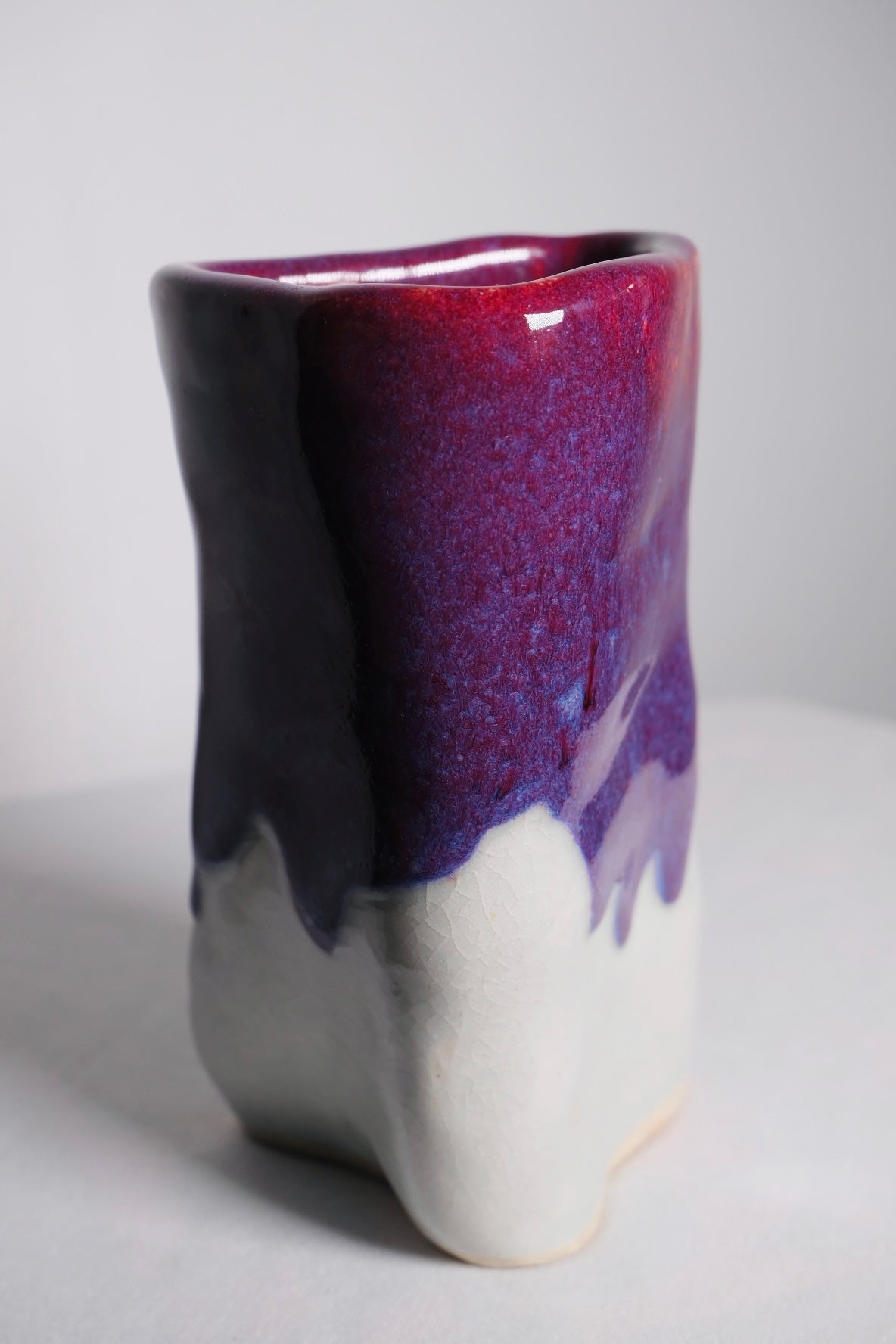 Signed Hand-thrown Magenta/Cream Vase