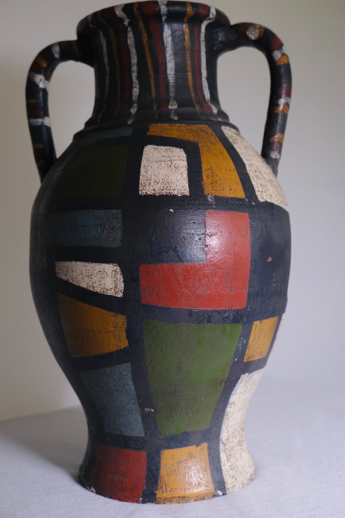 Grecian Inspired Abstract Retro Studio Pottery Large Vase