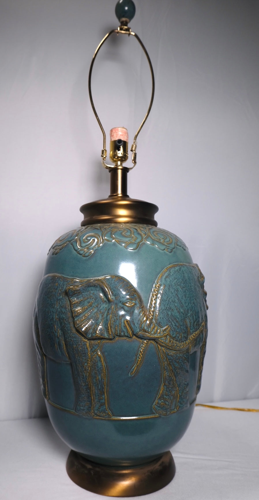 Turquoise Glaze Elephant Extra Large Table Lamp (Vintage)