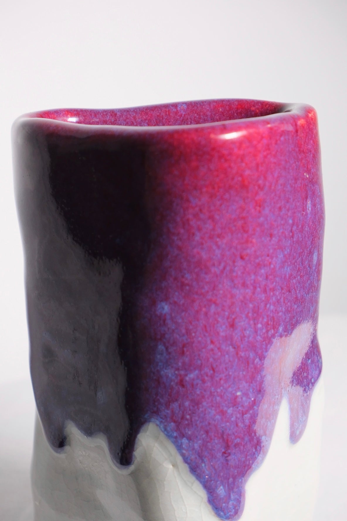 Signed Hand-thrown Magenta/Cream Vase