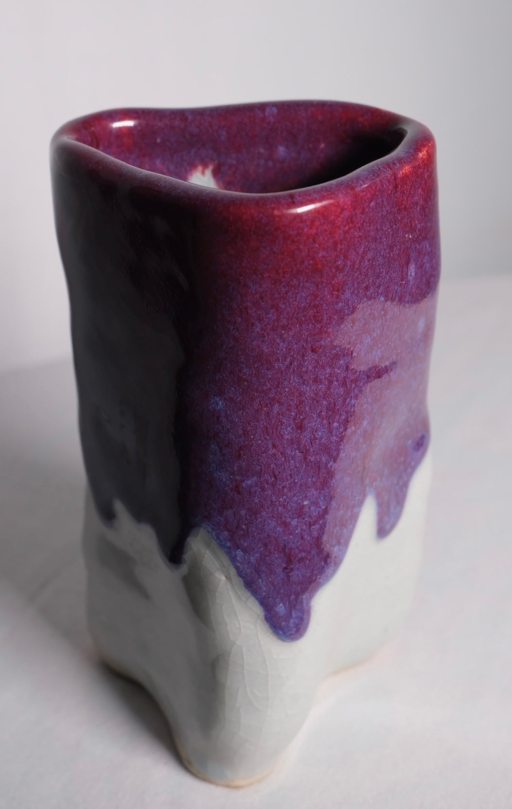 Signed Hand-thrown Magenta/Cream Vase