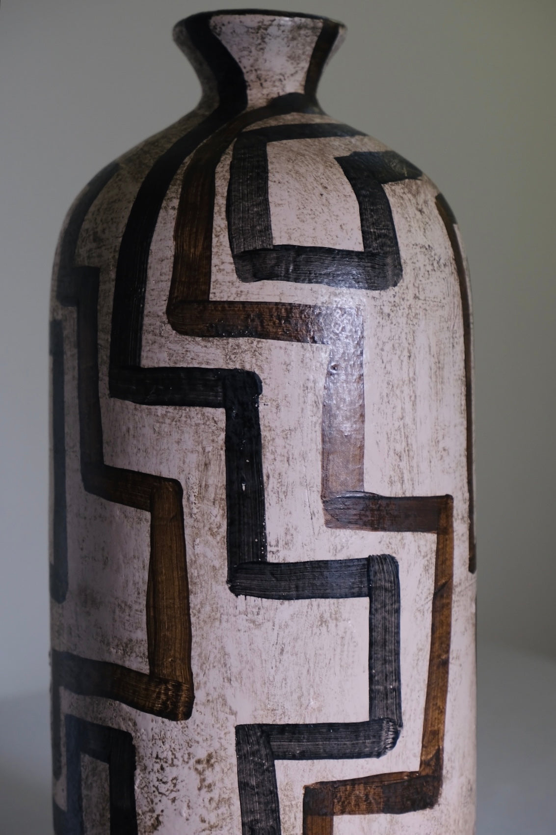 “Grid Line” Cream Abstract Studio Pottery Vase