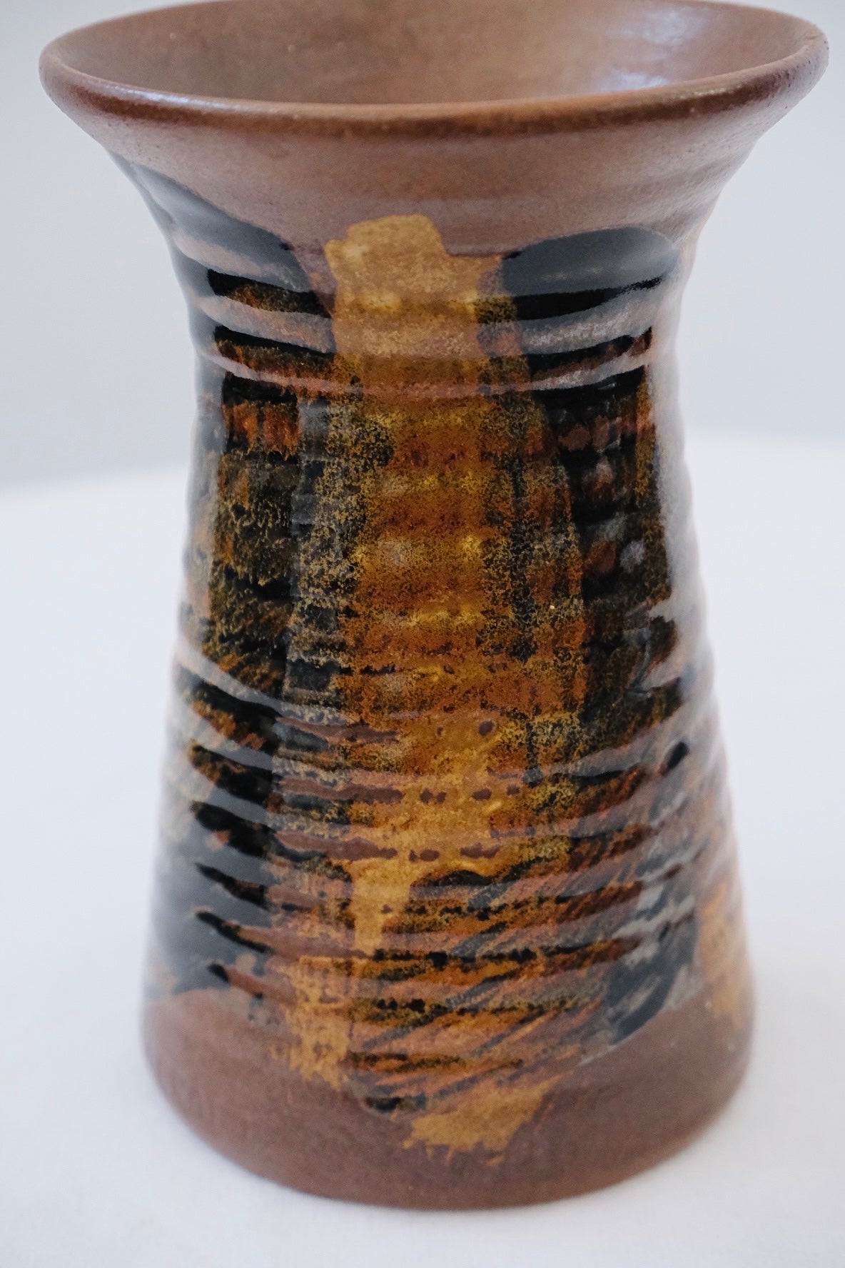 “Pottery Craft” 1960s Brown Stoneware Vase (Vintage)