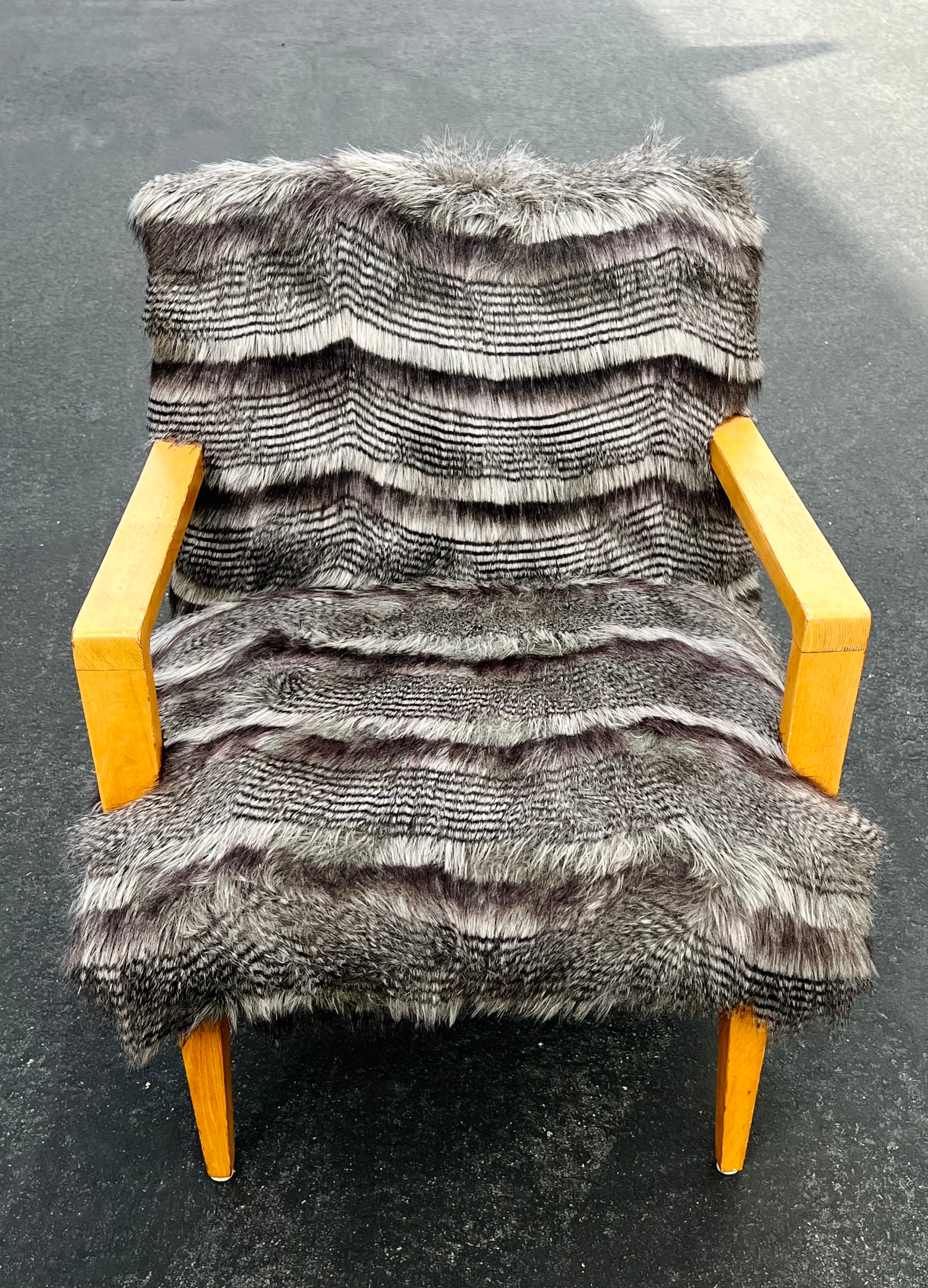 “Franco Albini” Reupholstered Faux Chinchilla Fur Chair (Vintage)