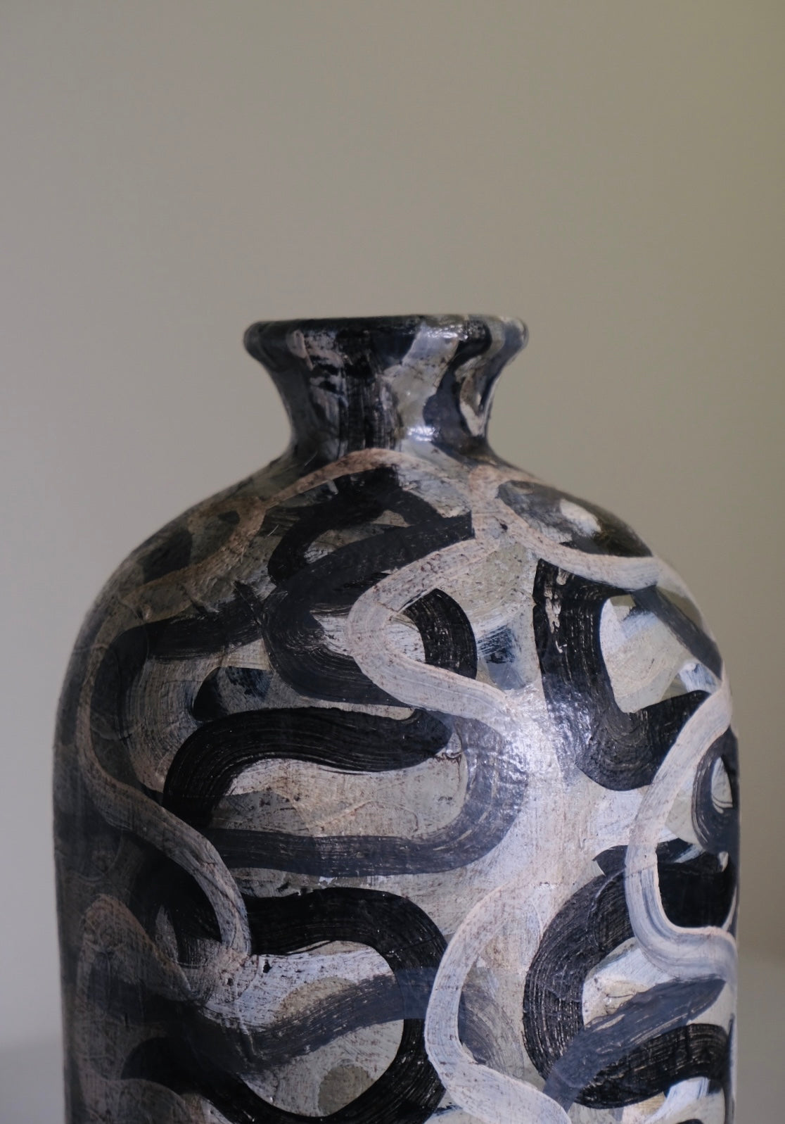 Black And White Swirled Studio Pottery Vase