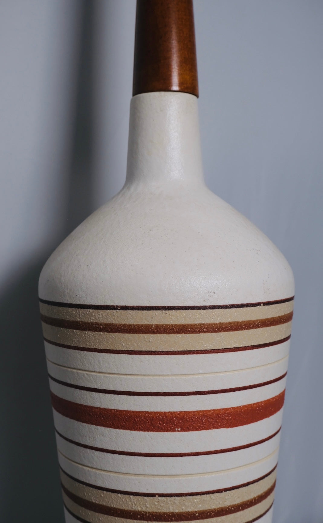 MCM 1960s Italian Banded Pottery Lamp (Vintage)