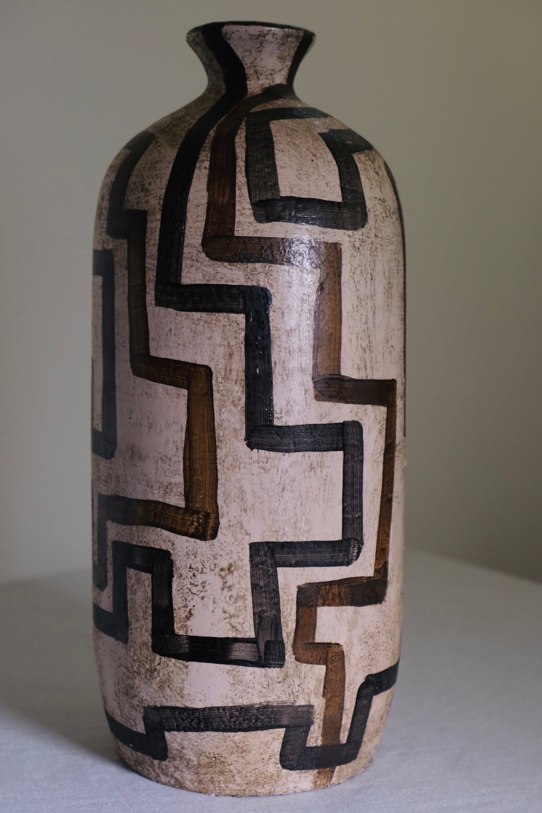 “Grid Line” Cream Abstract Studio Pottery Vase