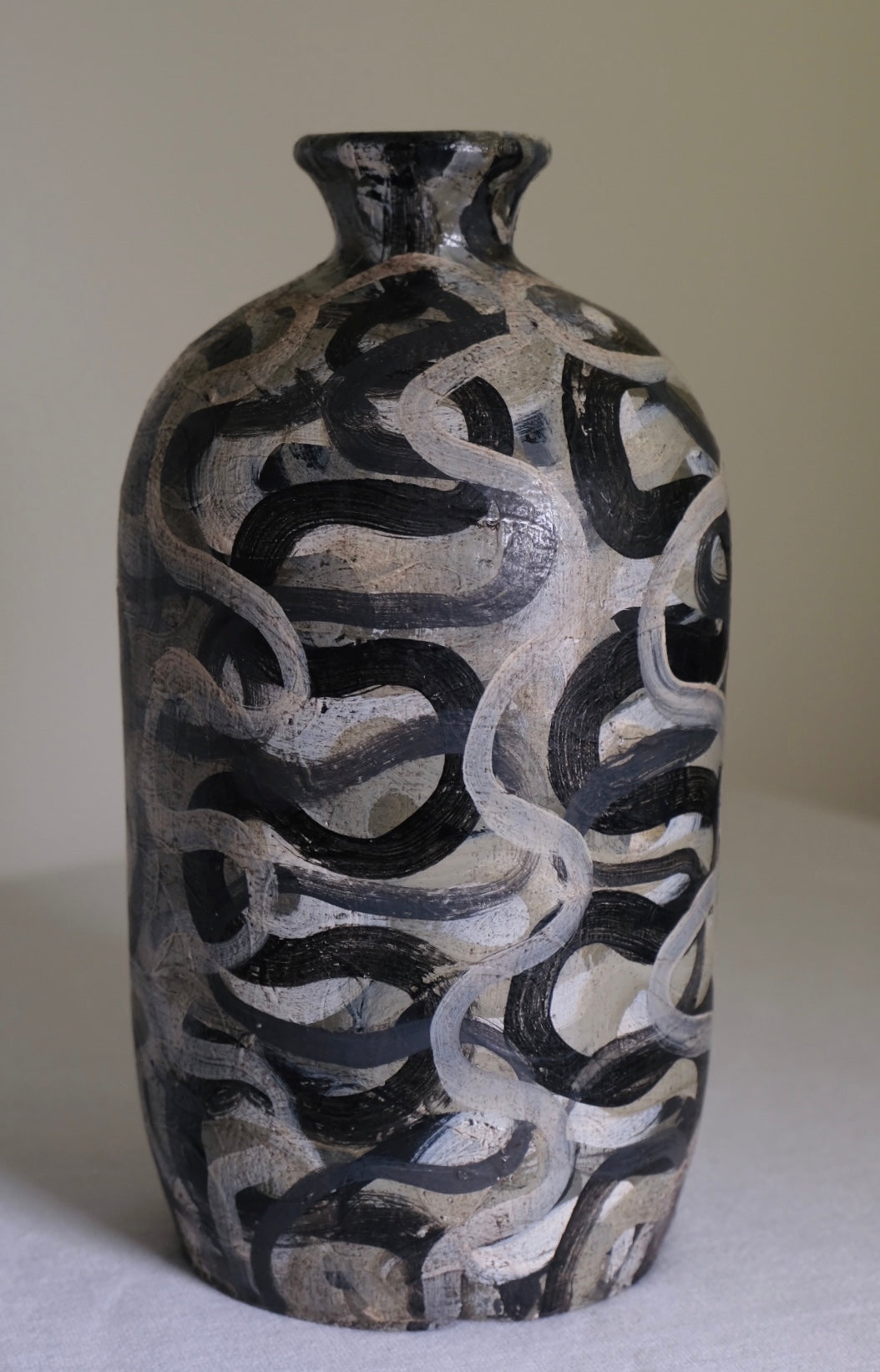 Black And White Swirled Studio Pottery Vase