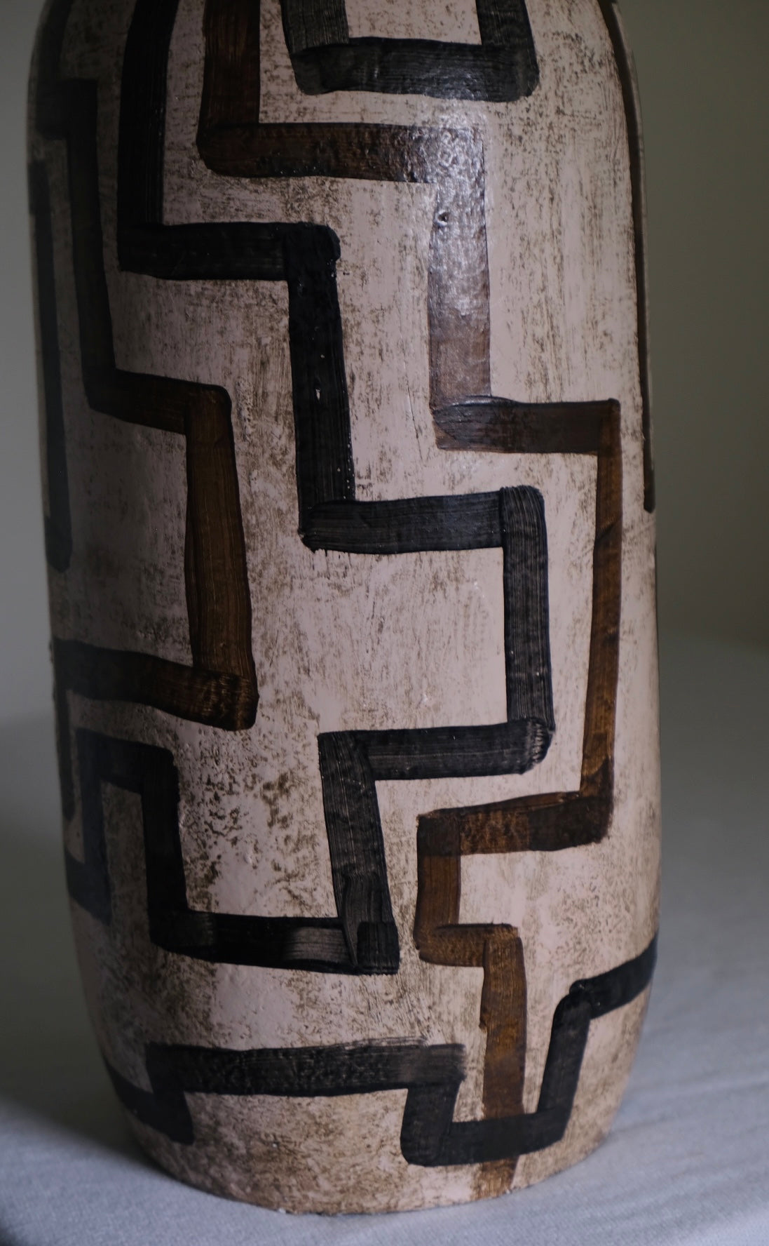 “Grid Line” Cream Abstract Studio Pottery Vase