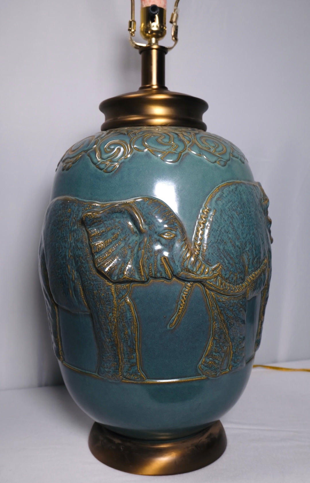 Turquoise Glaze Elephant Extra Large Table Lamp (Vintage)