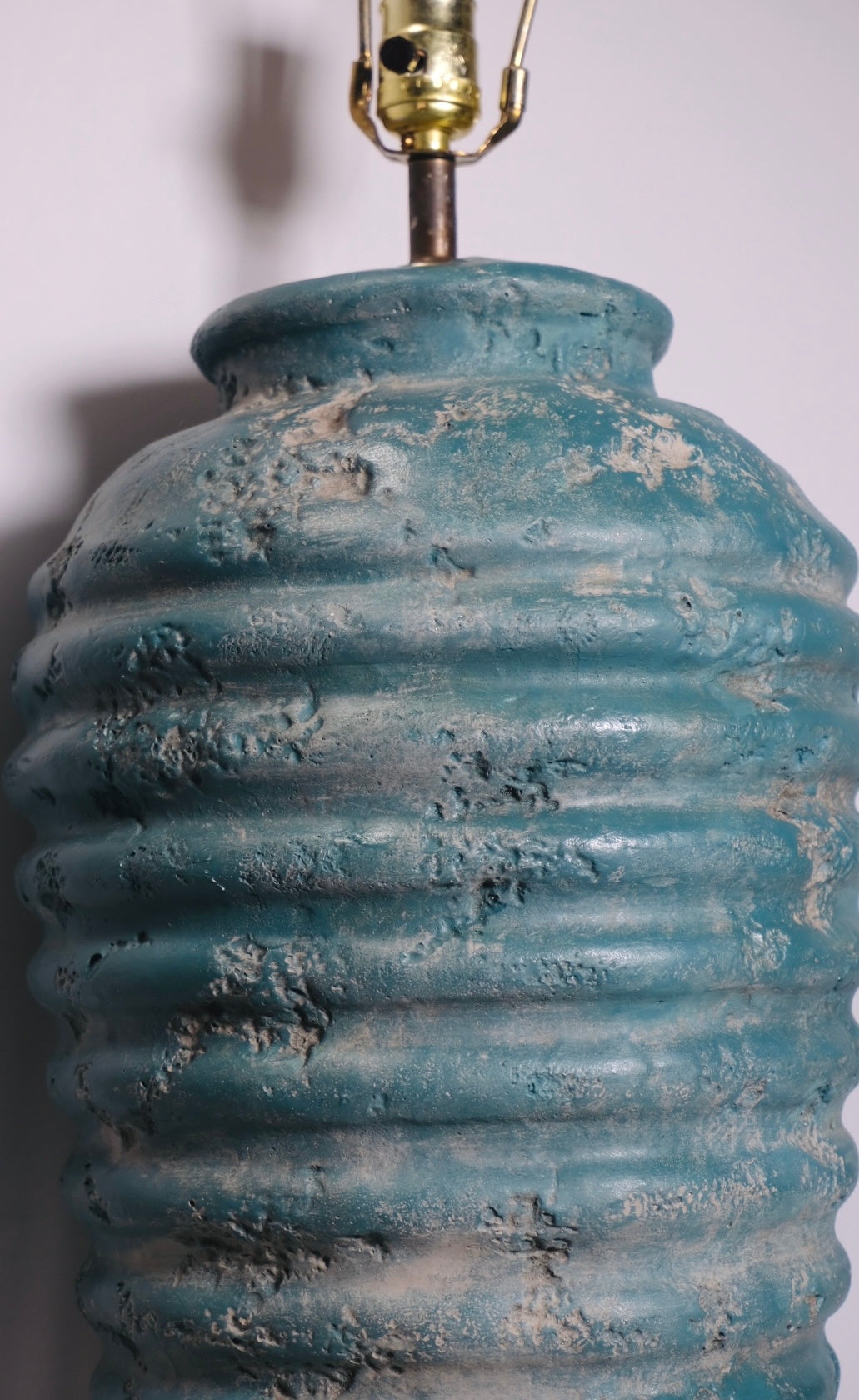 Large Ribbed Turquoise Italian Stoneware Lamp