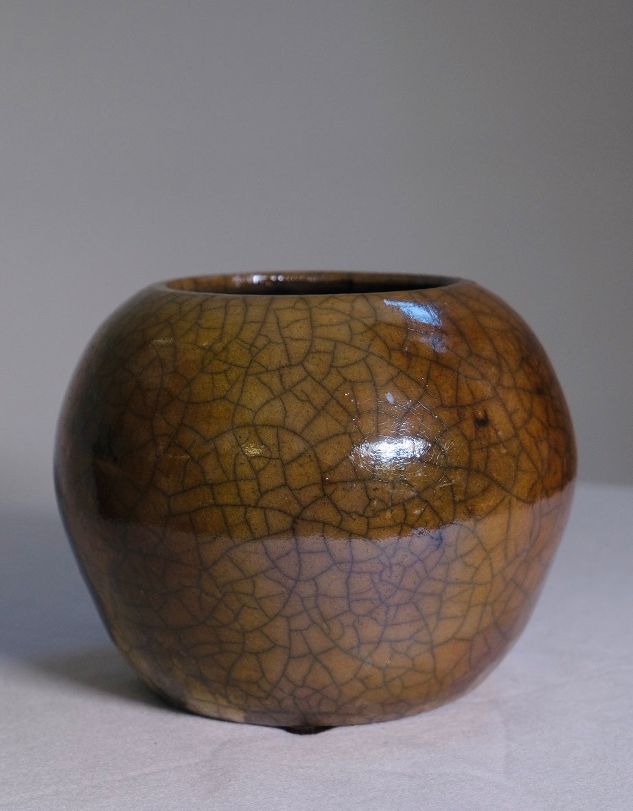 “MJA” Gold/Brown Raku Studio Pot (Vintage)