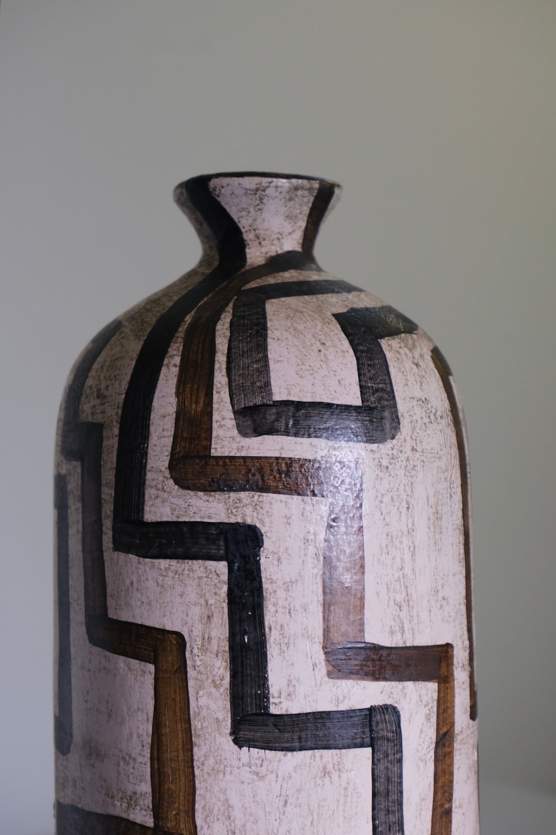 “Grid Line” Cream Abstract Studio Pottery Vase