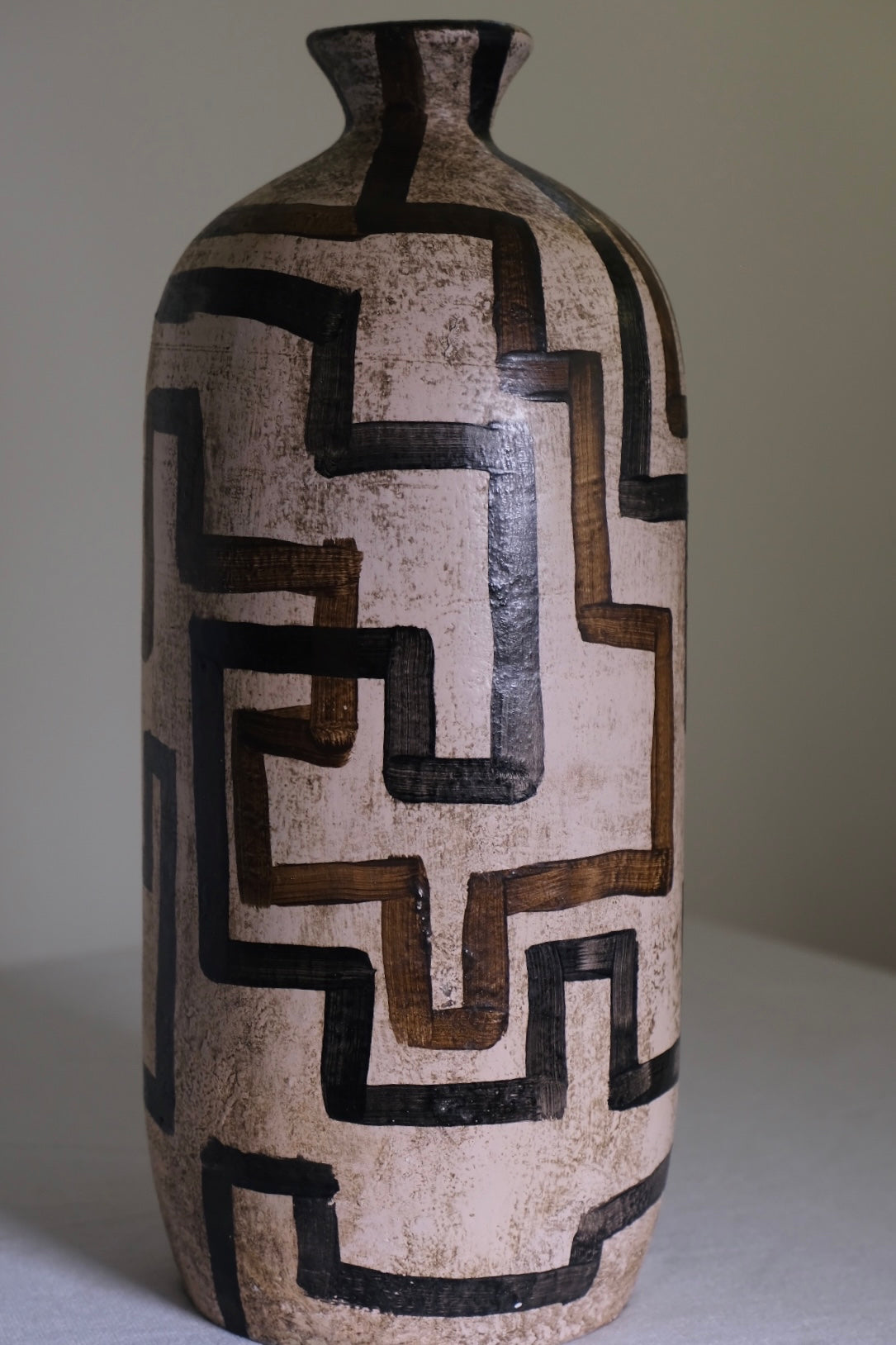 “Grid Line” Cream Abstract Studio Pottery Vase