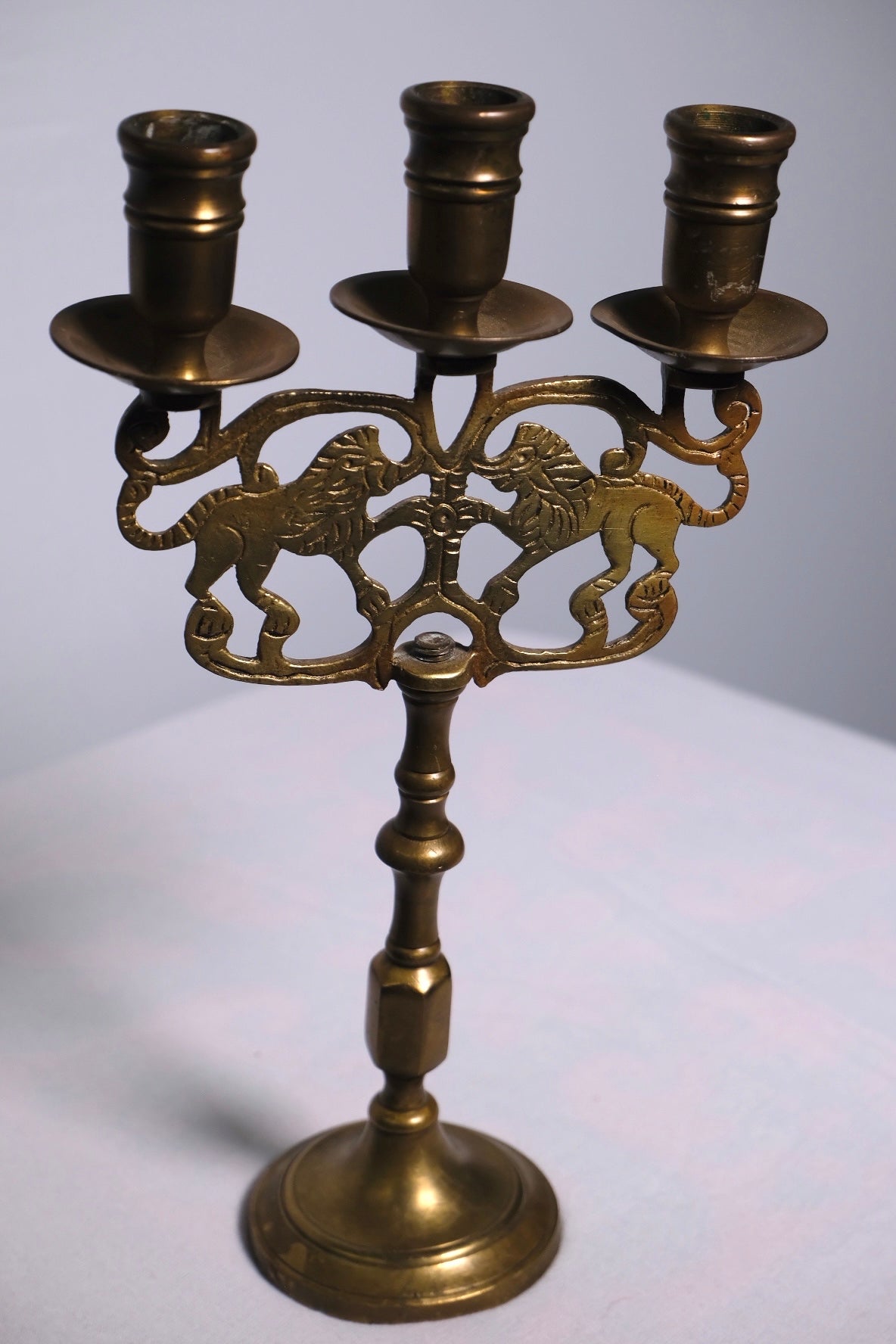 Antique Polish Brass Shabbat Candelabra (Pair/Antique)