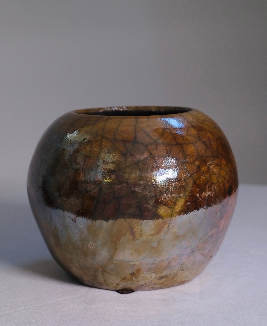 “MJA” Gold/Brown Raku Studio Pot (Vintage)