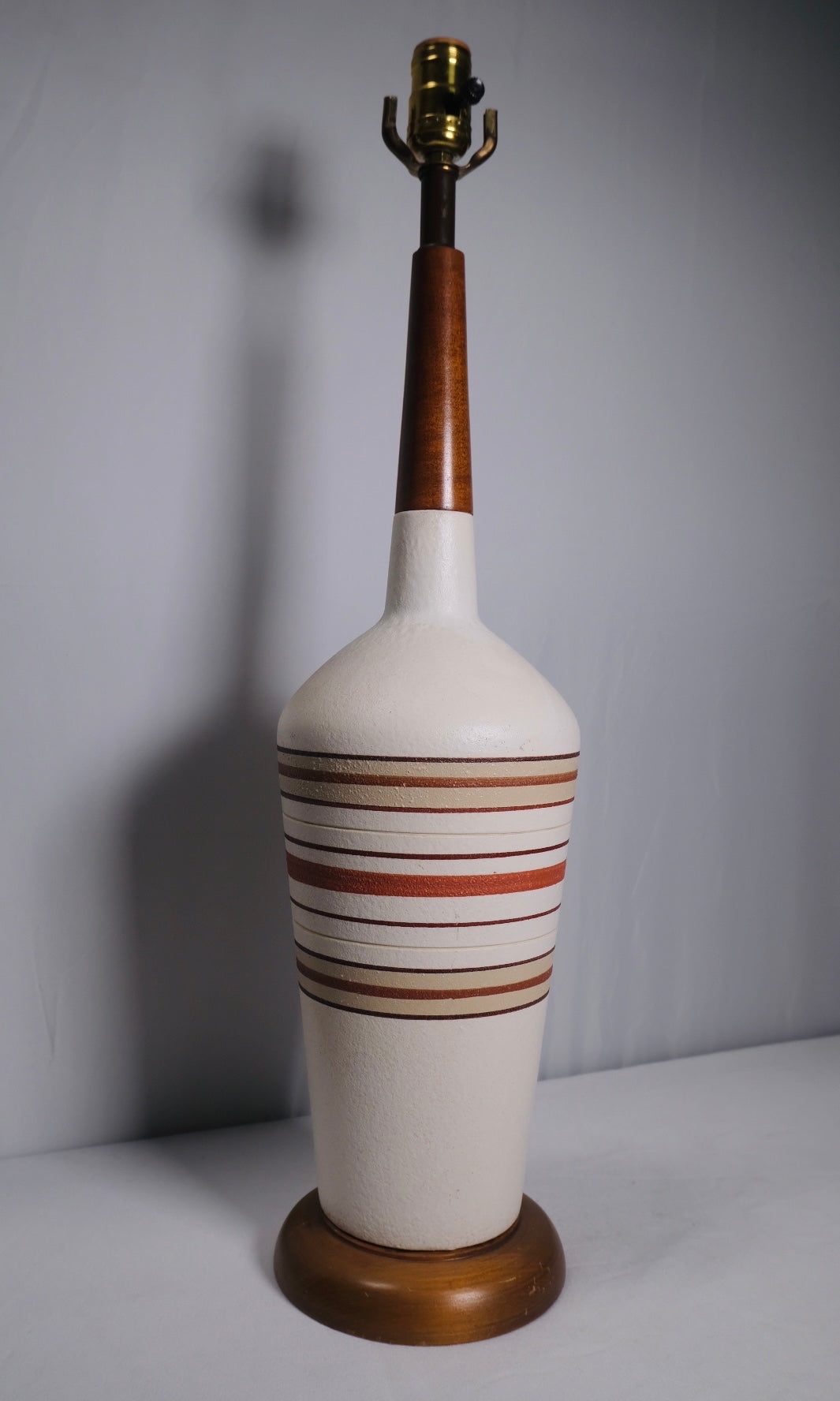 MCM 1960s Italian Banded Pottery Lamp (Vintage)