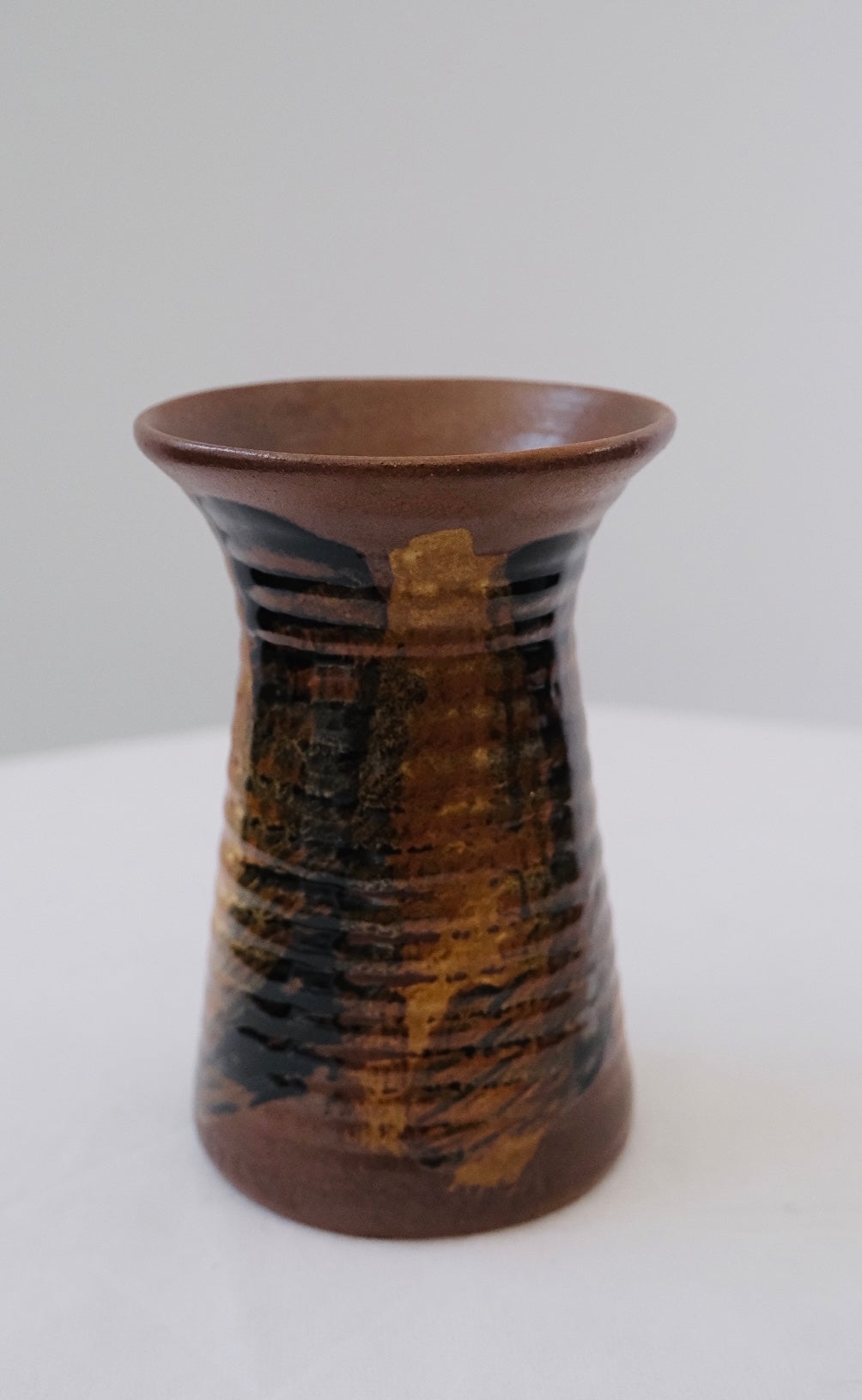 “Pottery Craft” 1960s Brown Stoneware Vase (Vintage)