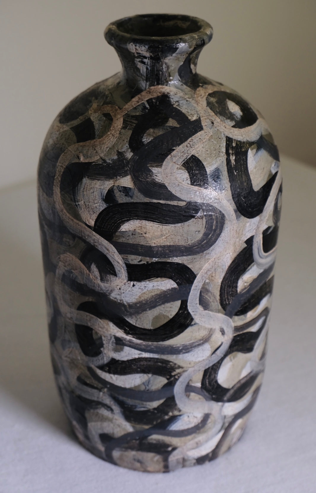 Black And White Swirled Studio Pottery Vase