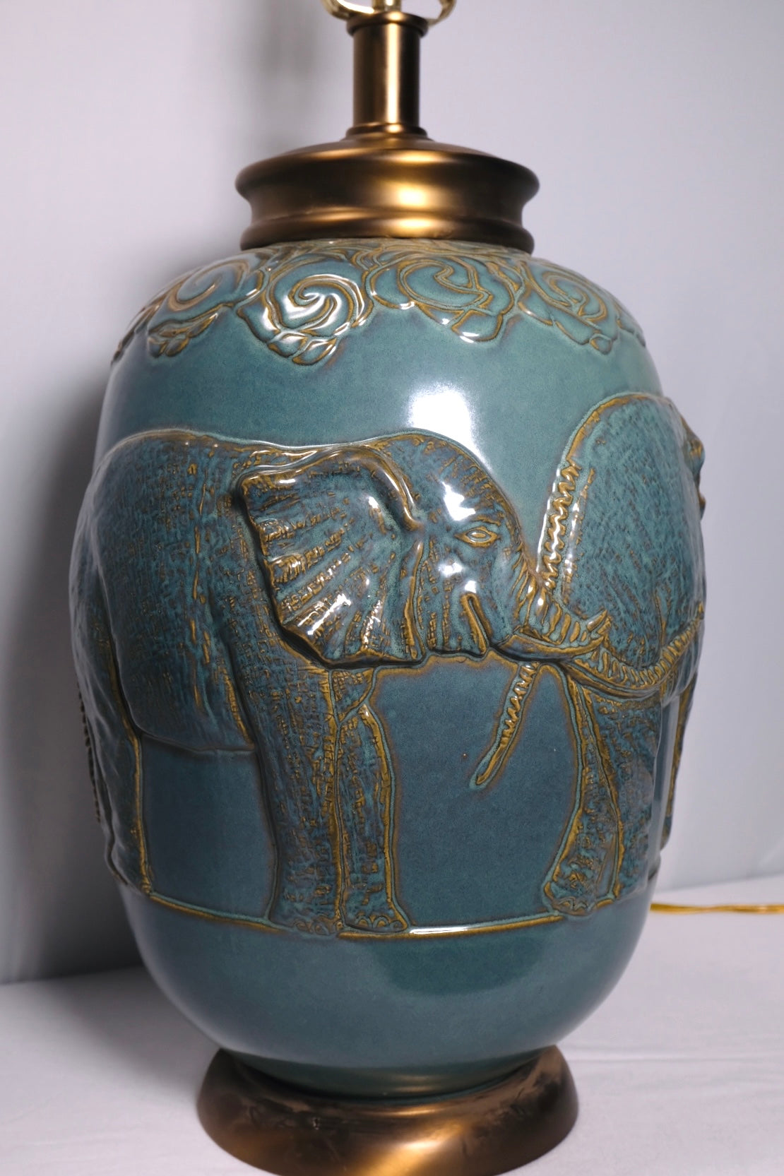 Turquoise Glaze Elephant Extra Large Table Lamp (Vintage)