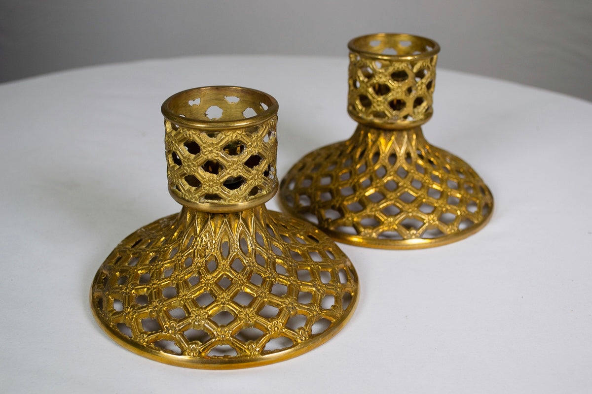 Vintage Intricate Brass Candle Stick Holders (Vintage)