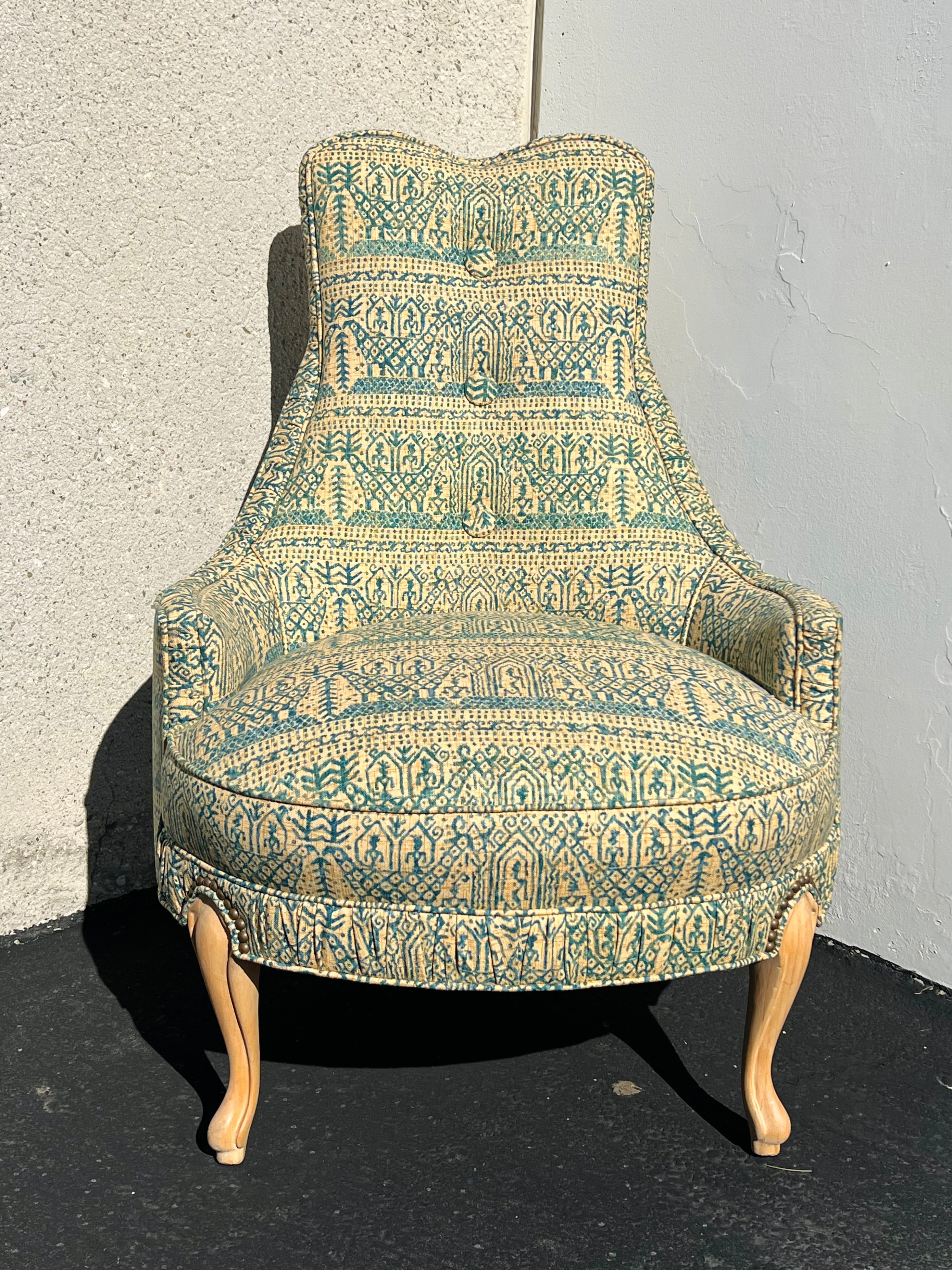 1970s Mid-Century Regency Batik Fabric Chairs (Pair)(Vintage)