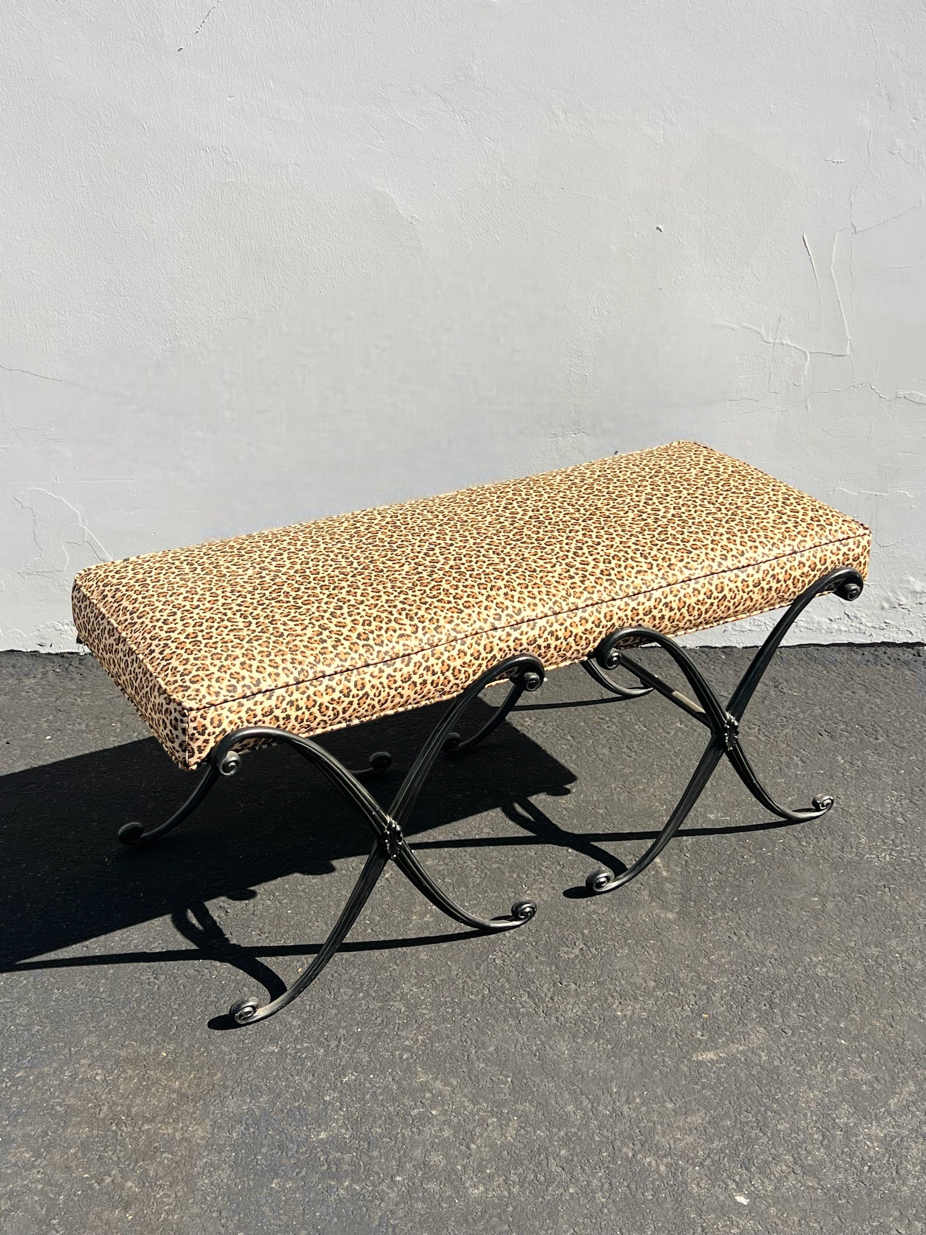 Cheetah Print Wrought Iron Bench (Vintage)