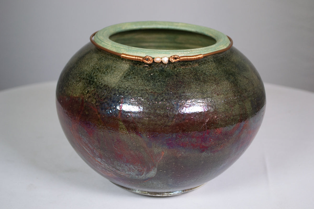 “Curtis Scott” Multicolored Raku Pot