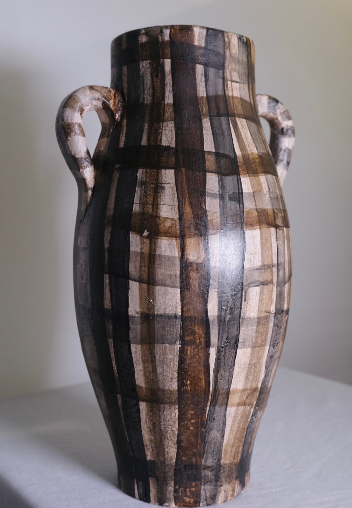 Grecian Style Plaid Tall Urn/Studio Pottery Vase