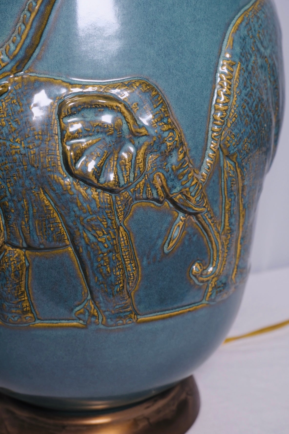 Turquoise Glaze Elephant Extra Large Table Lamp (Vintage)