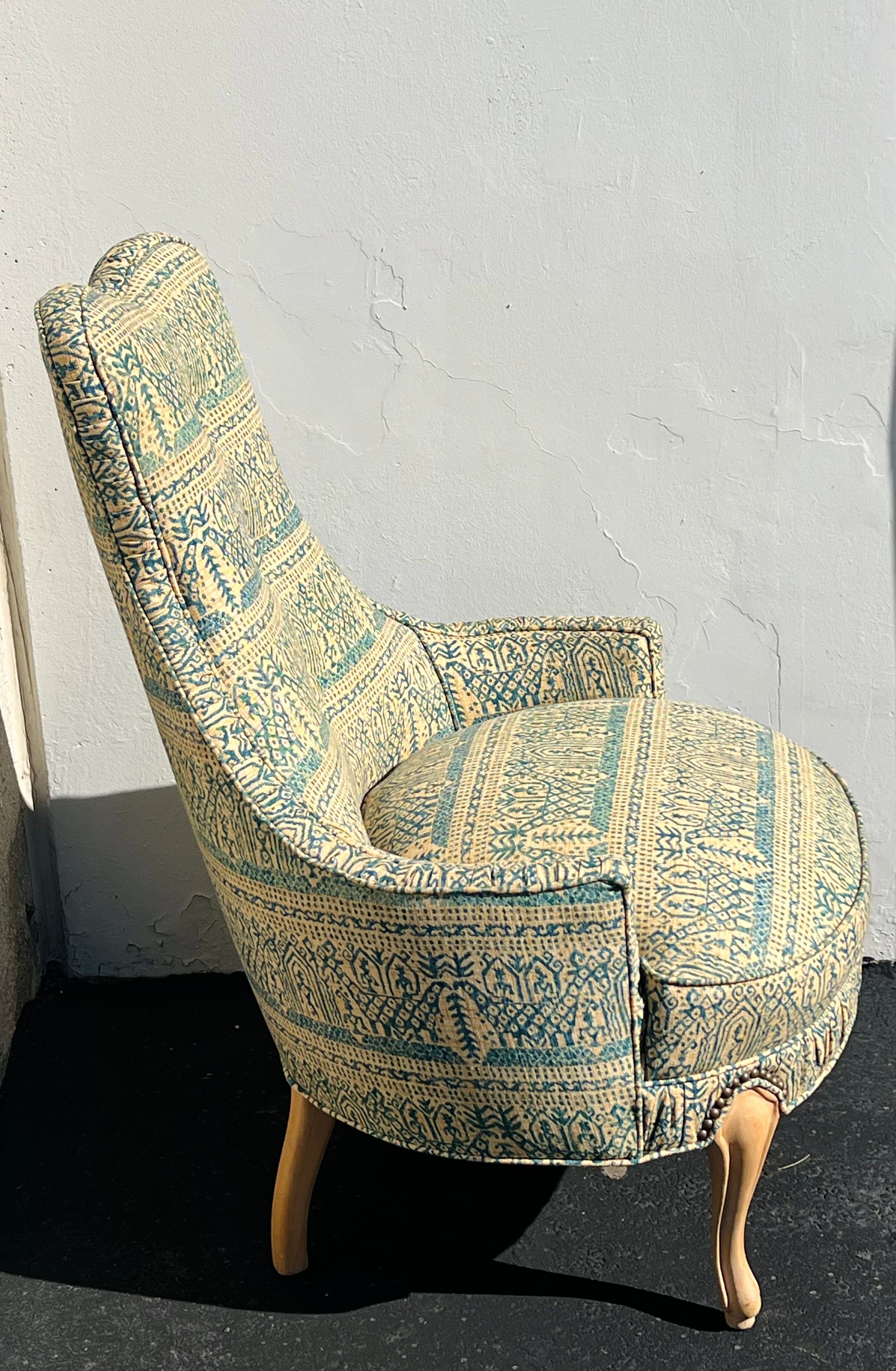 1970s Mid-Century Regency Batik Fabric Chairs (Pair)(Vintage)