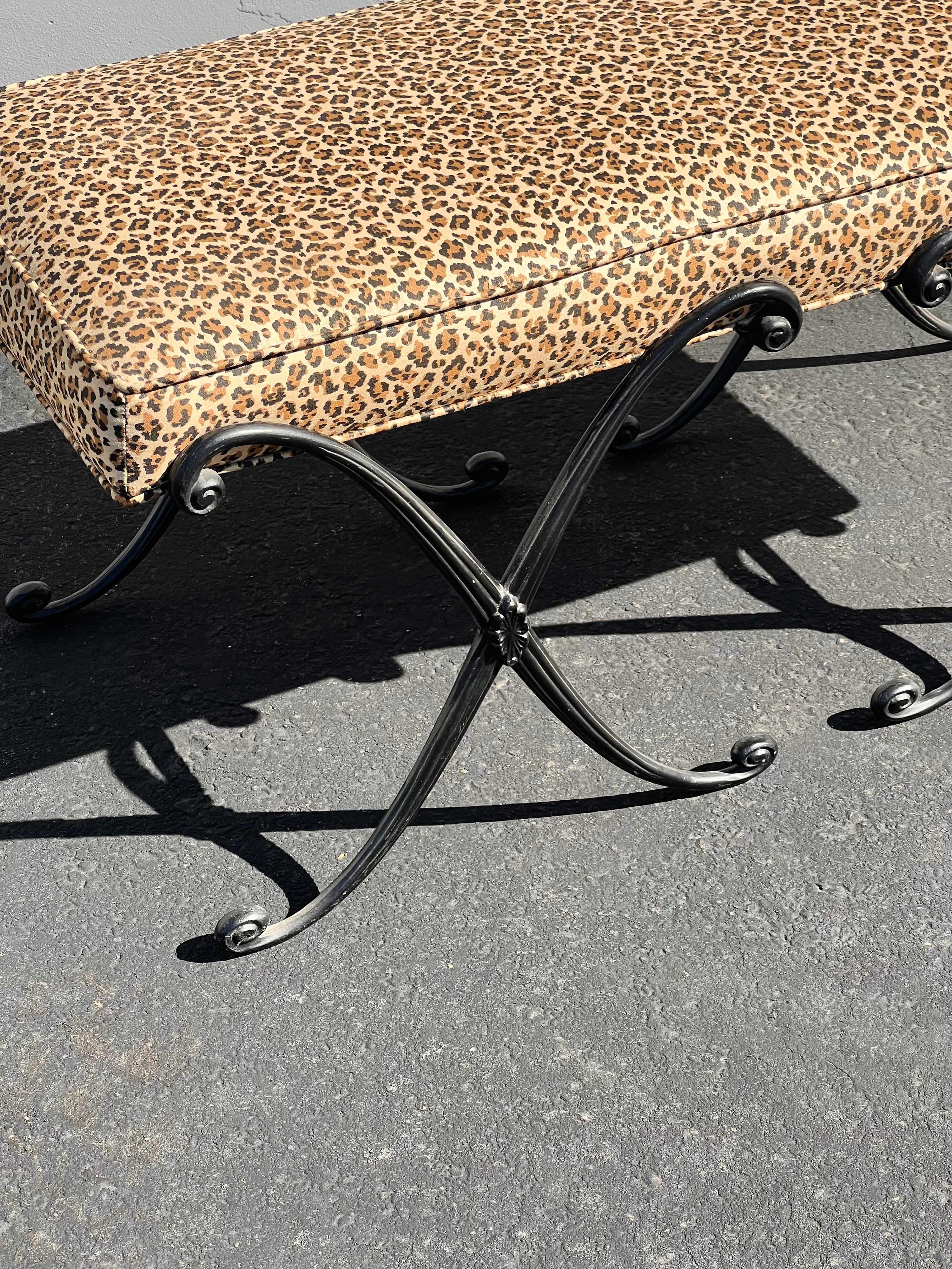 Cheetah Print Wrought Iron Bench (Vintage)