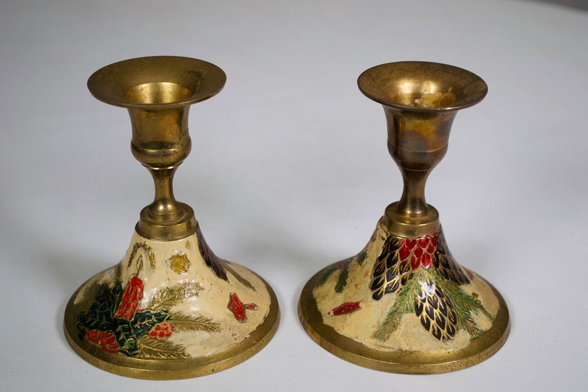 Vintage Christmas Brass Candle Holders