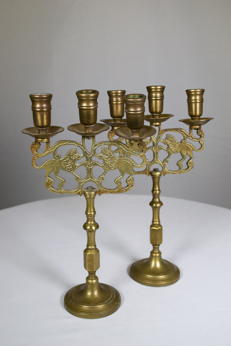 Antique Polish Brass Shabbat Candelabra (Pair/Antique)