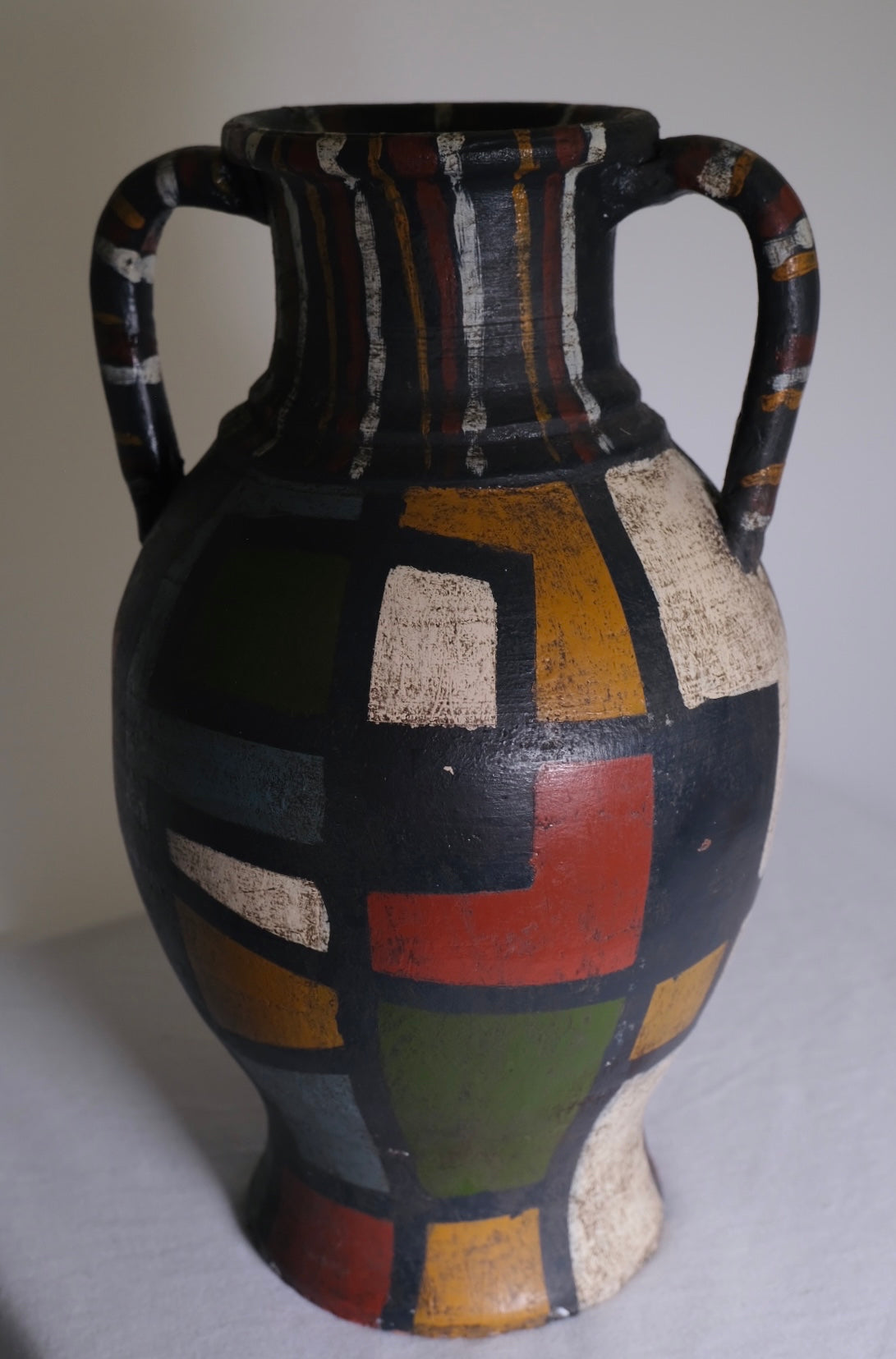 Grecian Inspired Abstract Retro Studio Pottery Large Vase