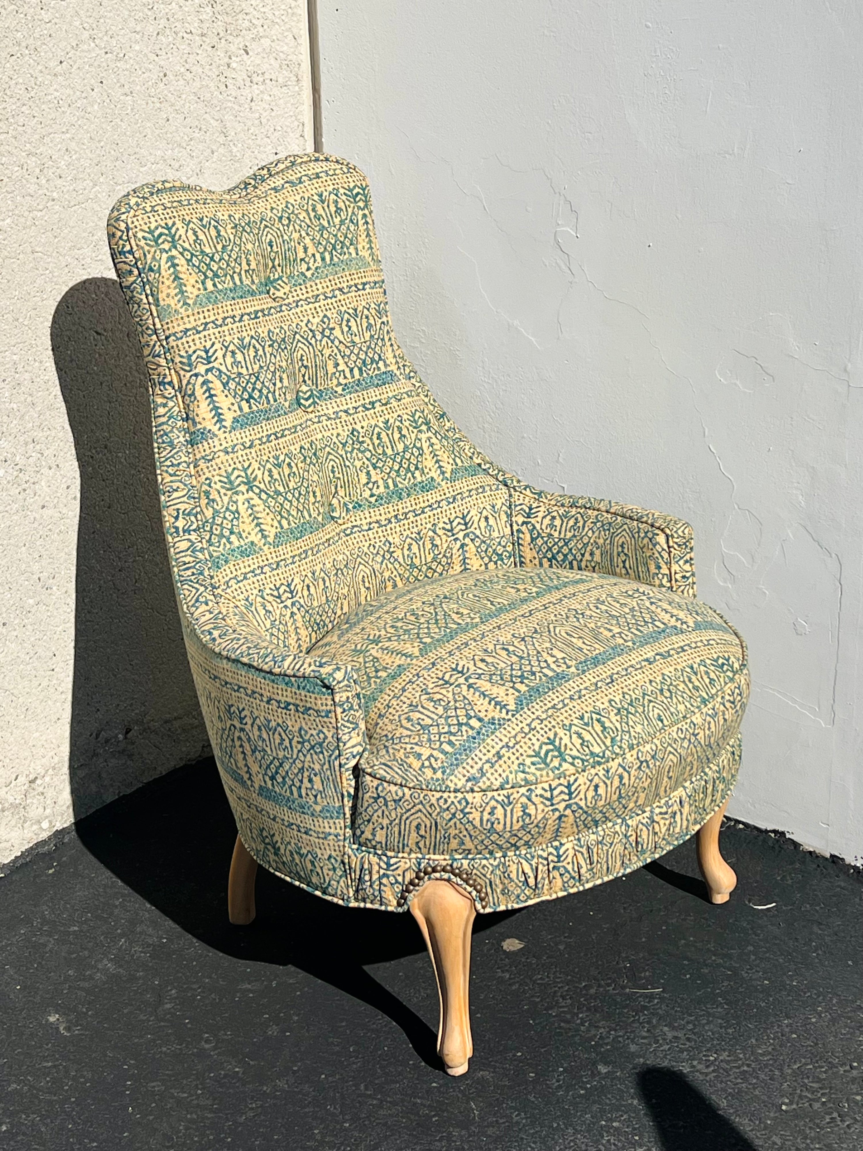 1970s Mid-Century Regency Batik Fabric Chairs (Pair)(Vintage)