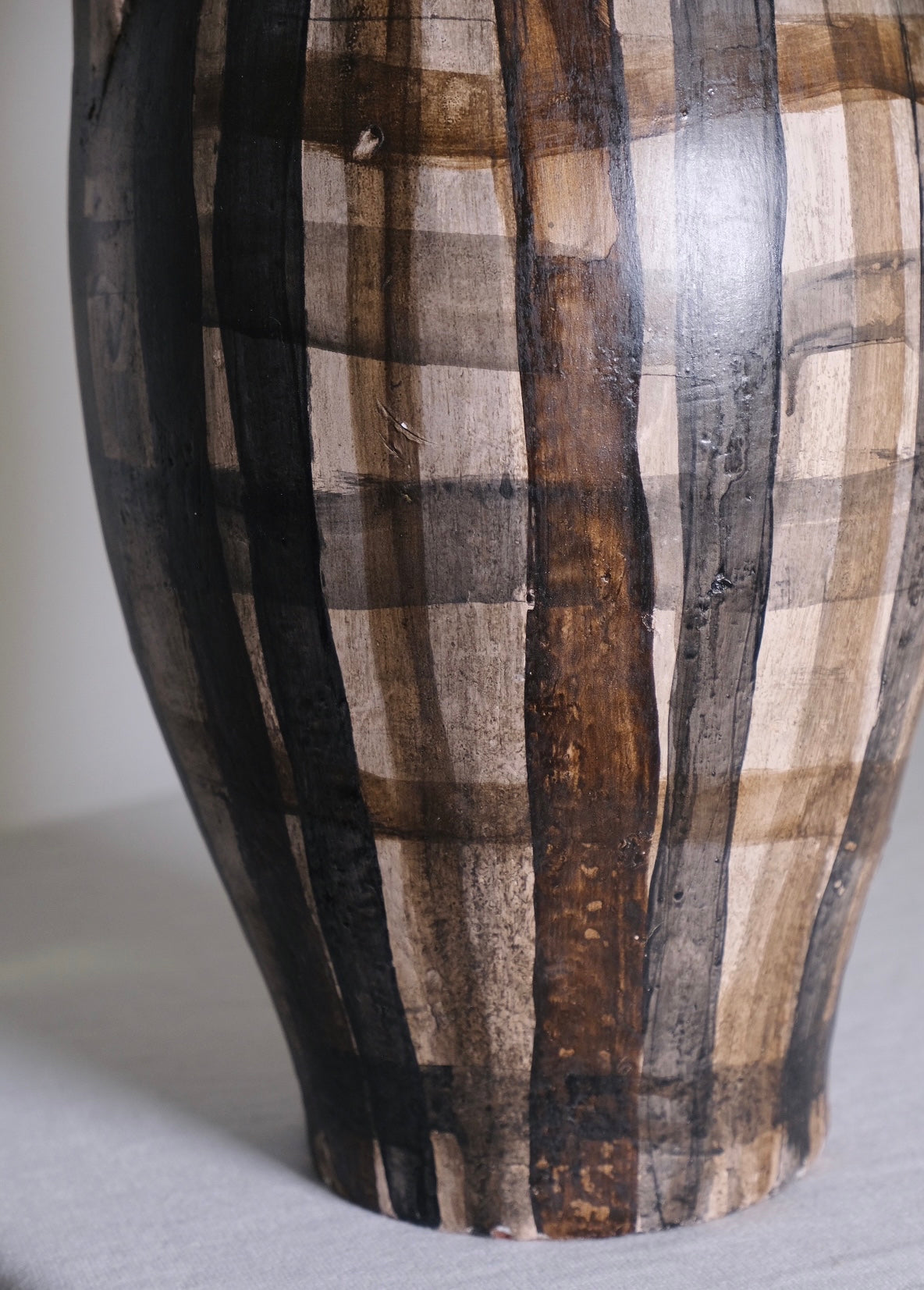 Grecian Style Plaid Tall Urn/Studio Pottery Vase