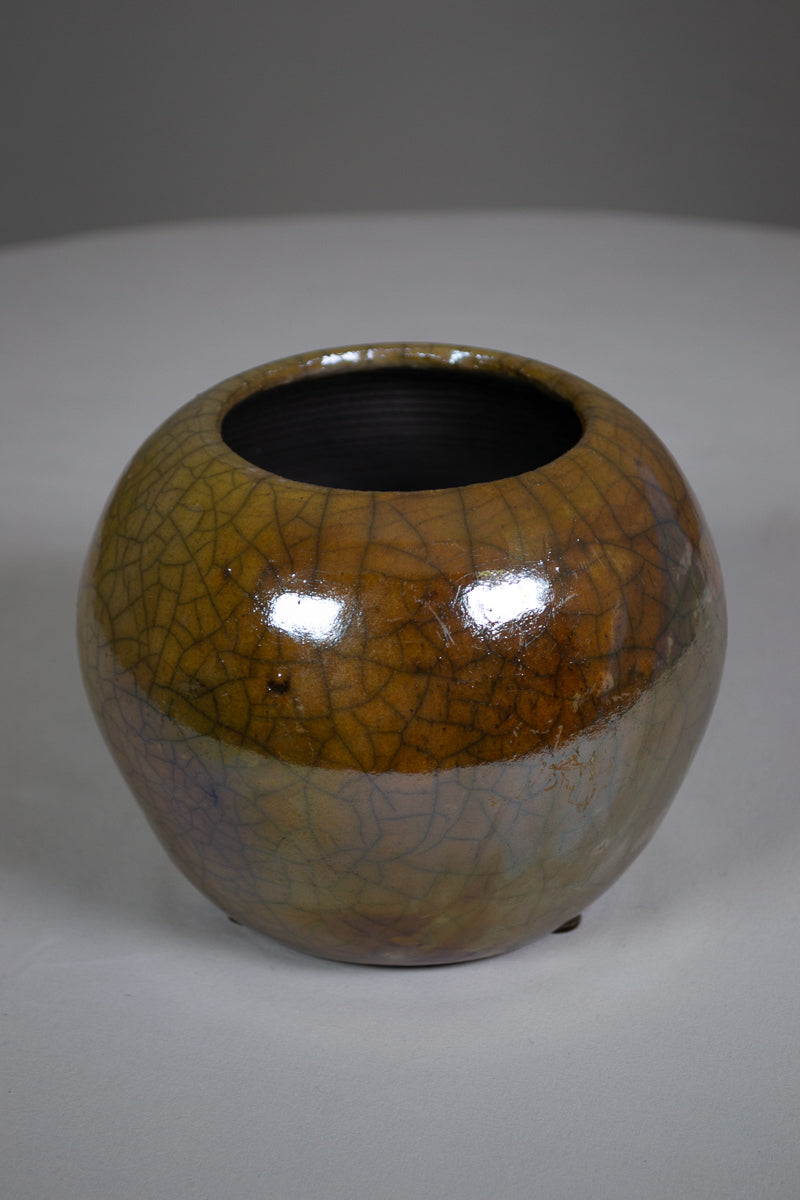 “MJA” Gold/Brown Raku Studio Pot (Vintage)