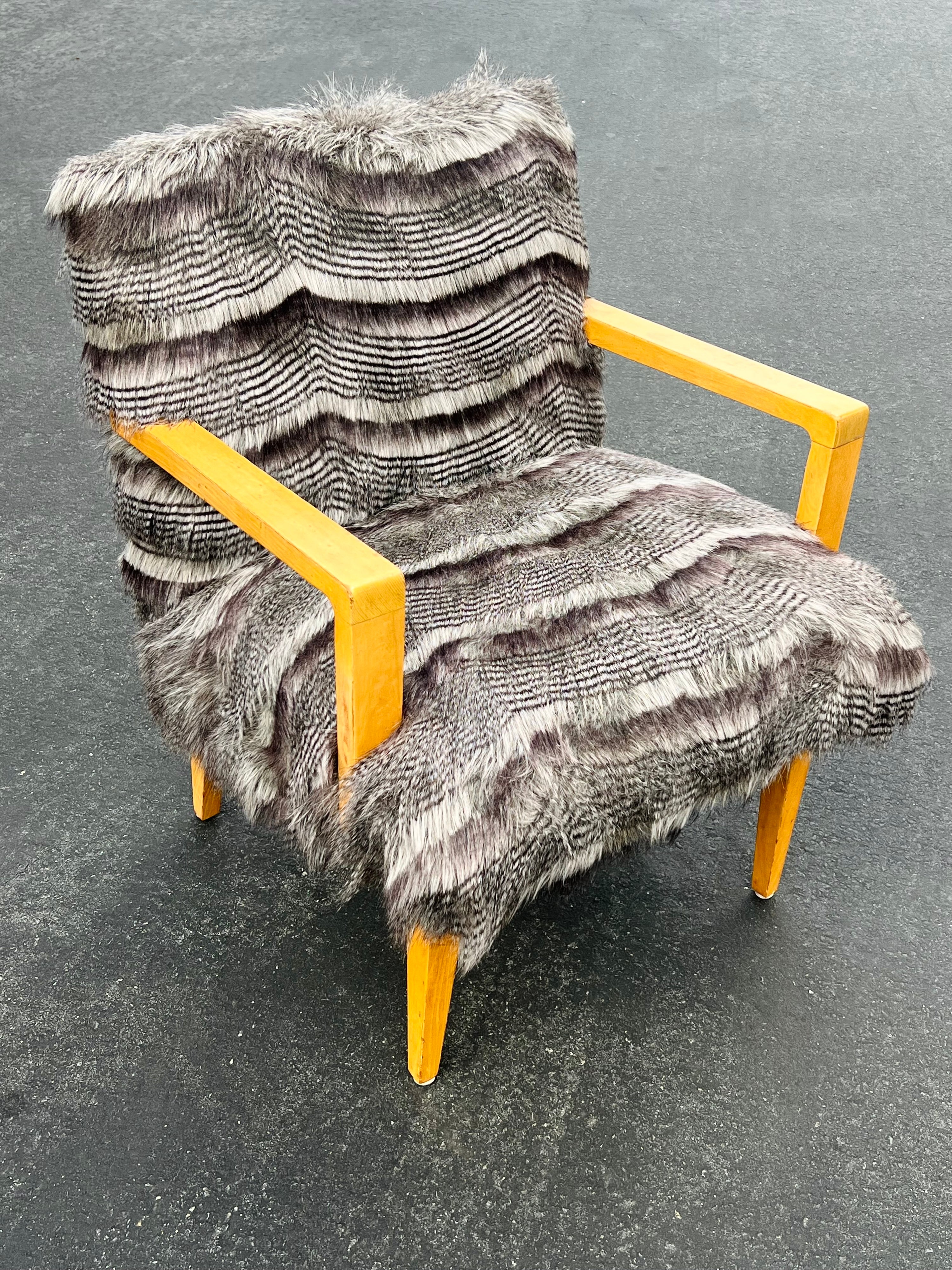 “Franco Albini” Reupholstered Faux Chinchilla Fur Chair (Vintage)