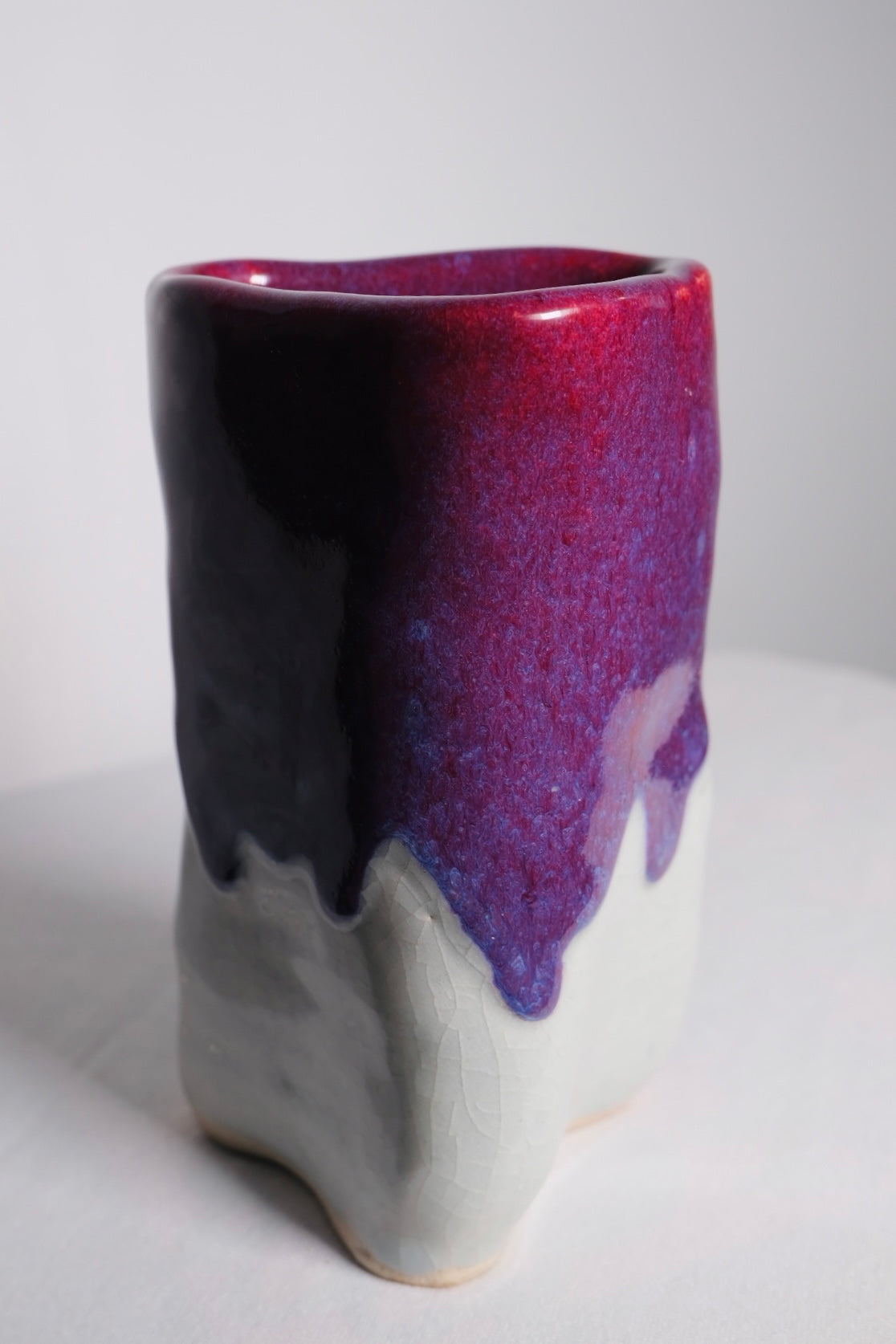 Signed Hand-thrown Magenta/Cream Vase