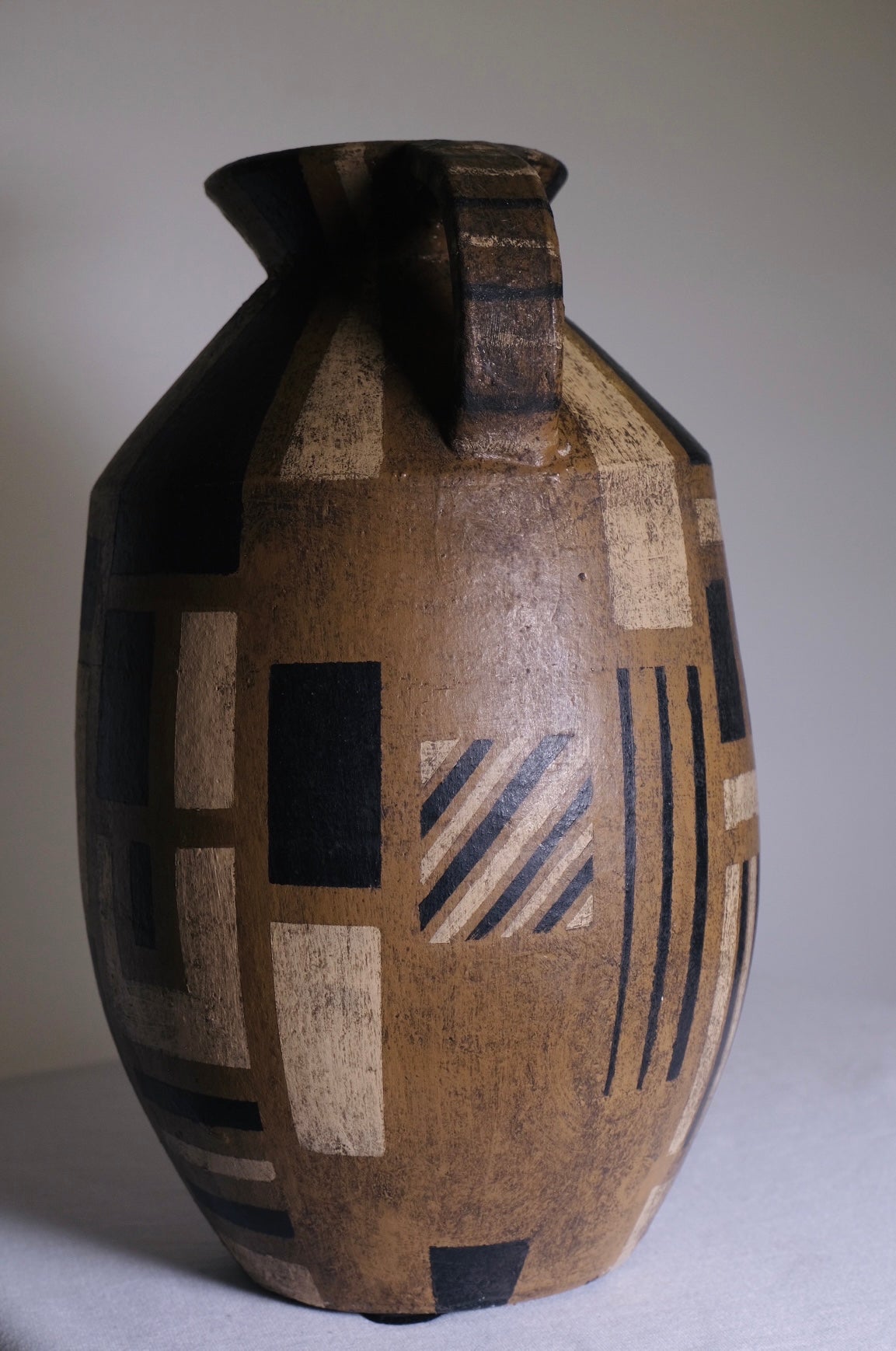 Geometric Brown/Black Handled Vase