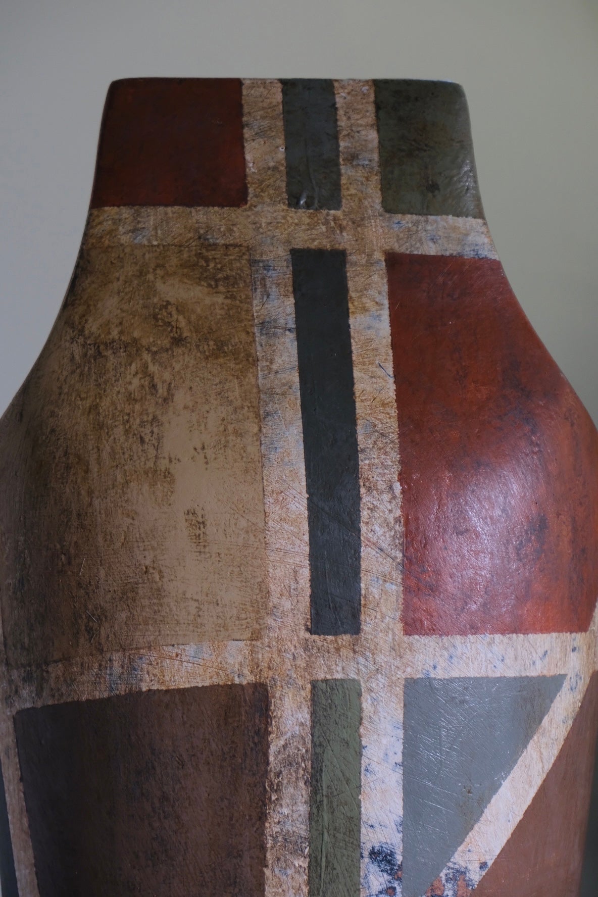 Antiqued Geometry Studio Pottery Vase